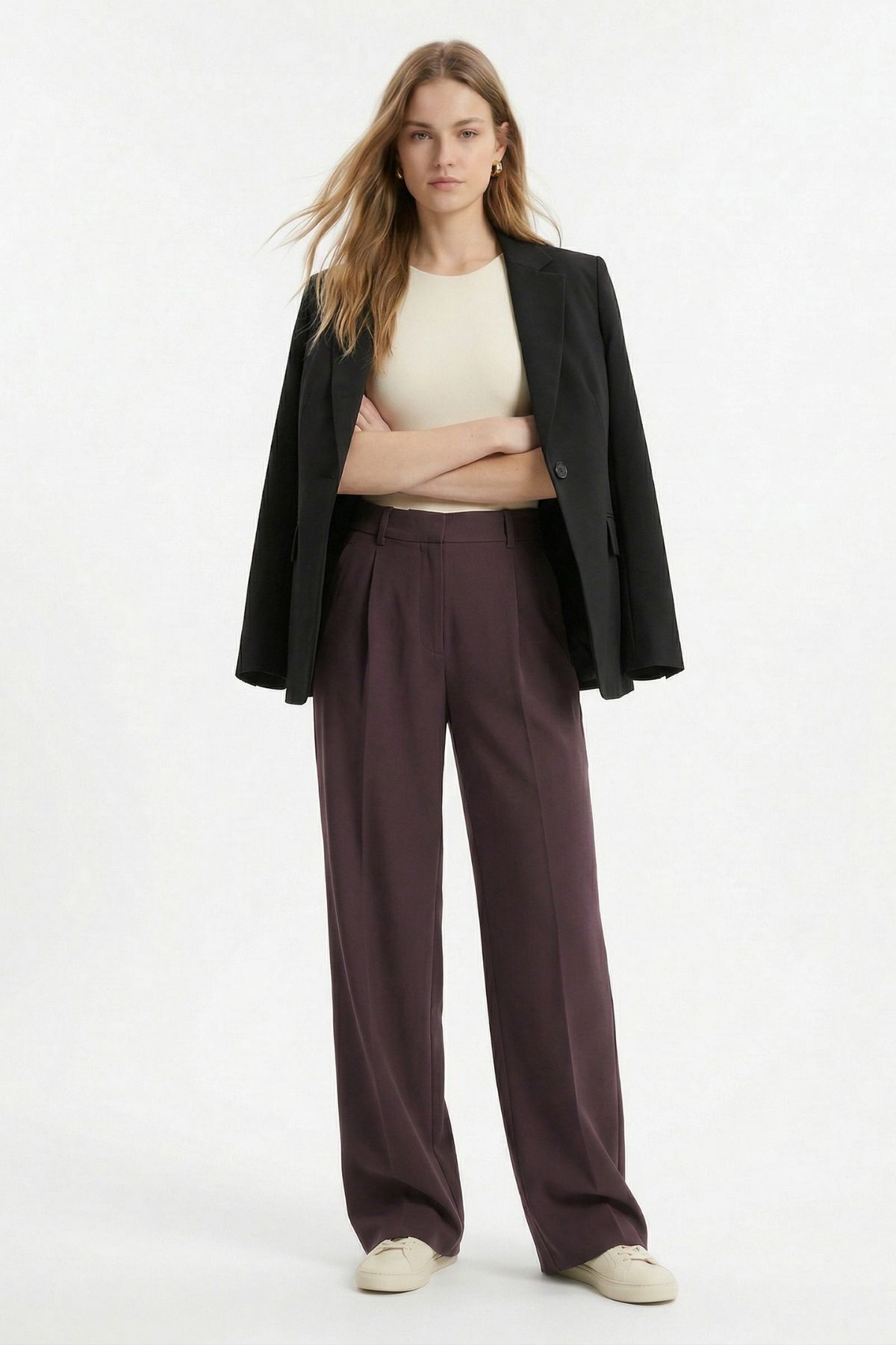 Mürdüm Pileli Palazzo Pantolon 3871 - 1