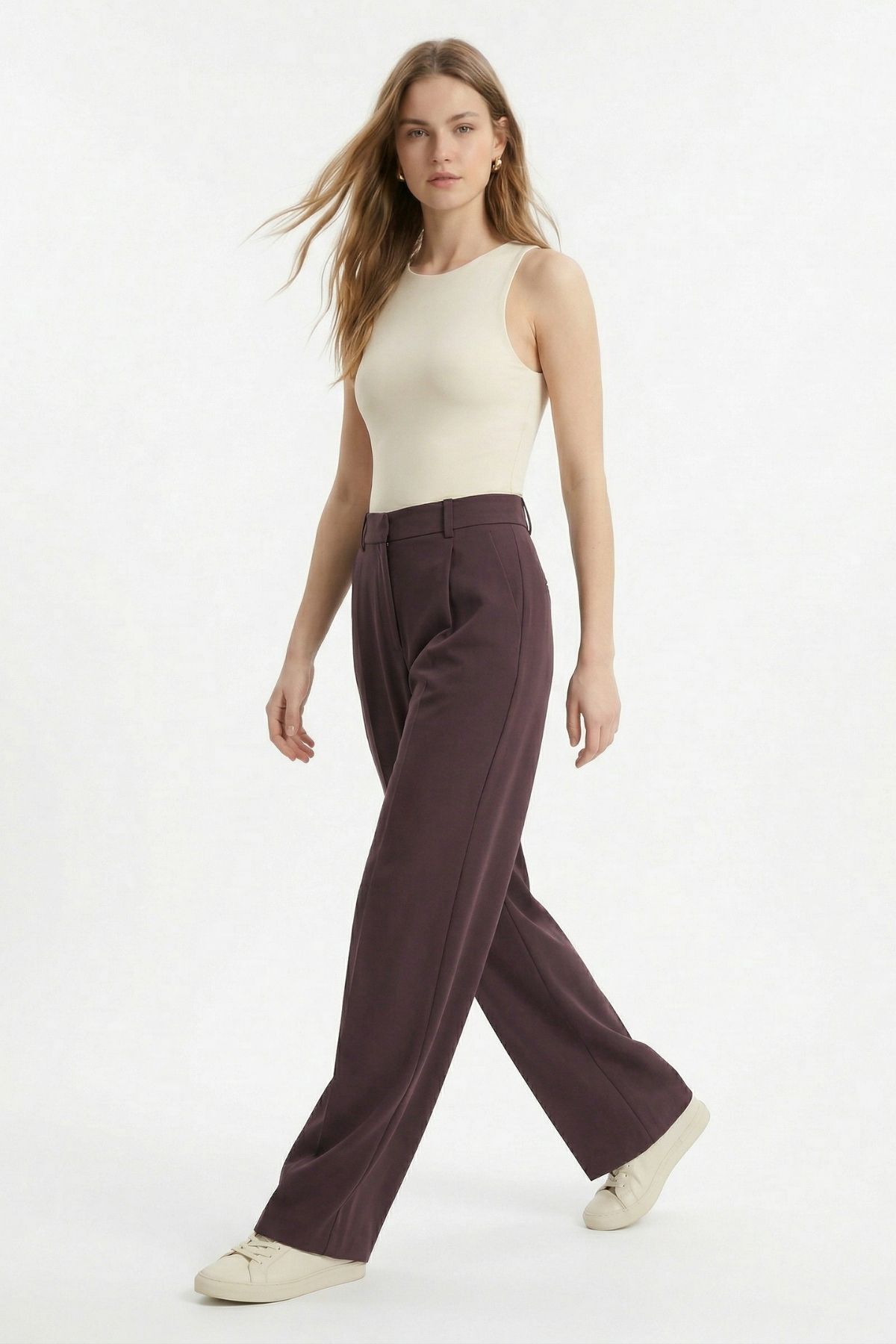 Mürdüm Pileli Palazzo Pantolon 3871 - RAYS