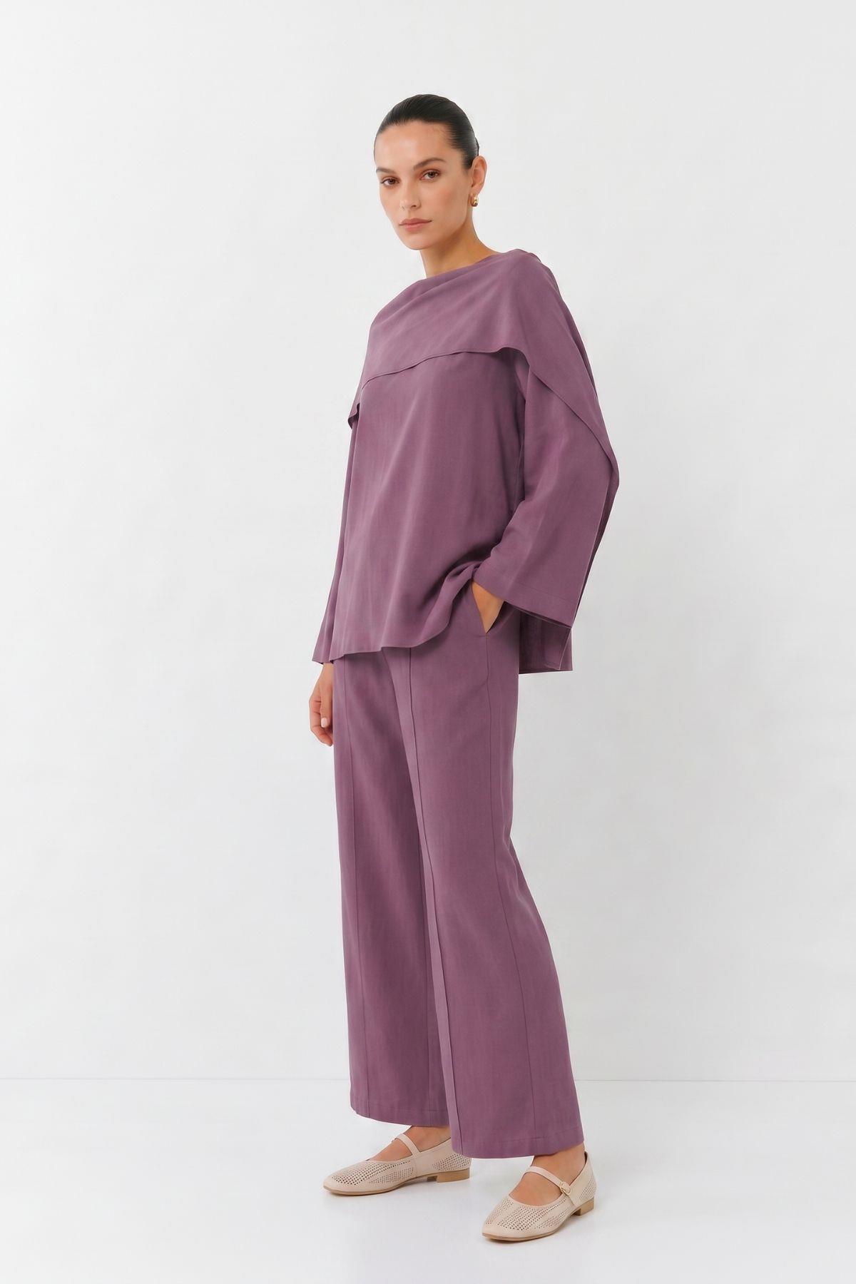 Şal Yaka Tunik Pantolon Takım 6350 Mürdüm - 2