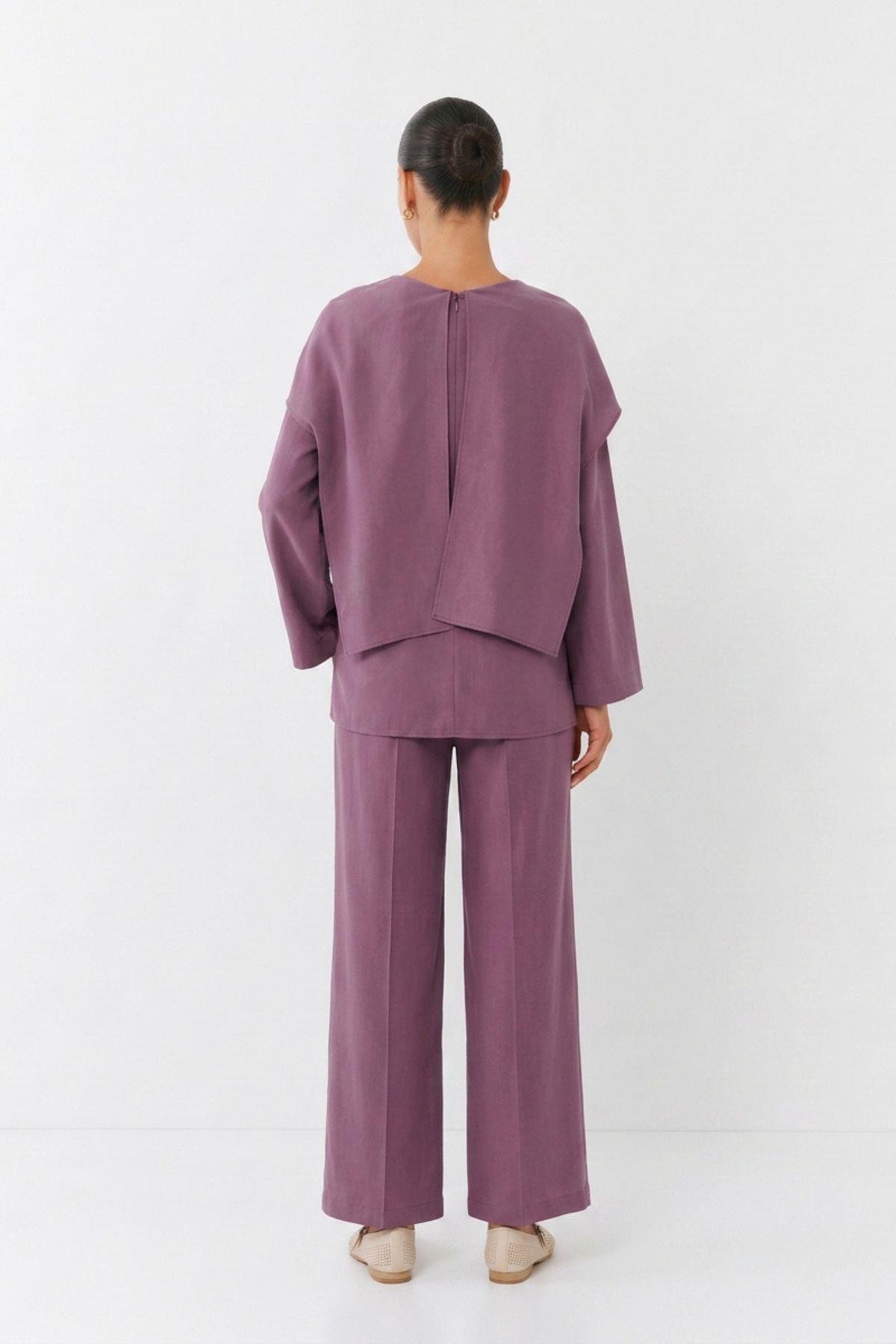 Şal Yaka Tunik Pantolon Takım 6350 Mürdüm - 3