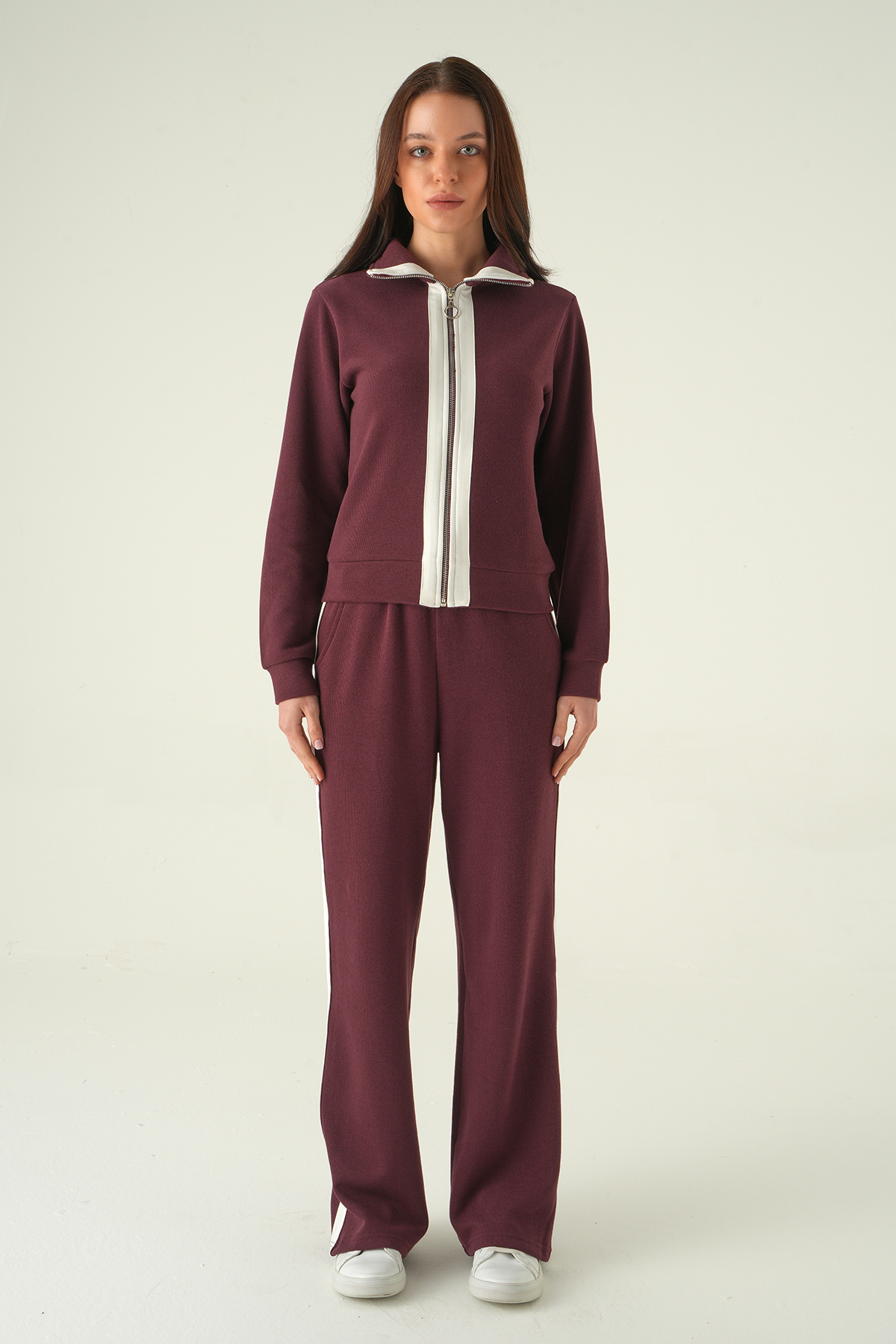 Mürdüm Şeritli Hırka Pantolon Takım 3085A - 2