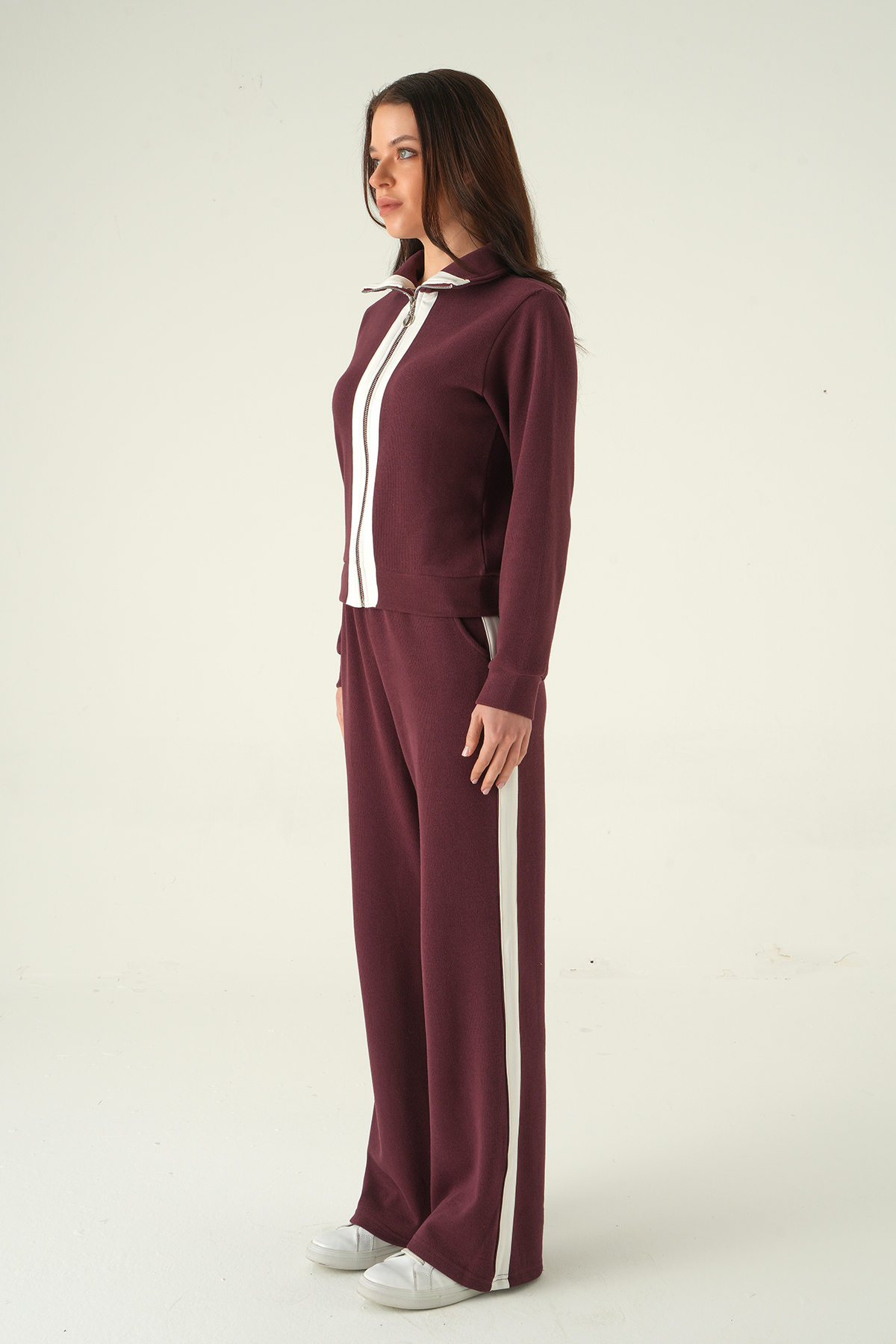 Mürdüm Şeritli Hırka Pantolon Takım 3085A - RAYS