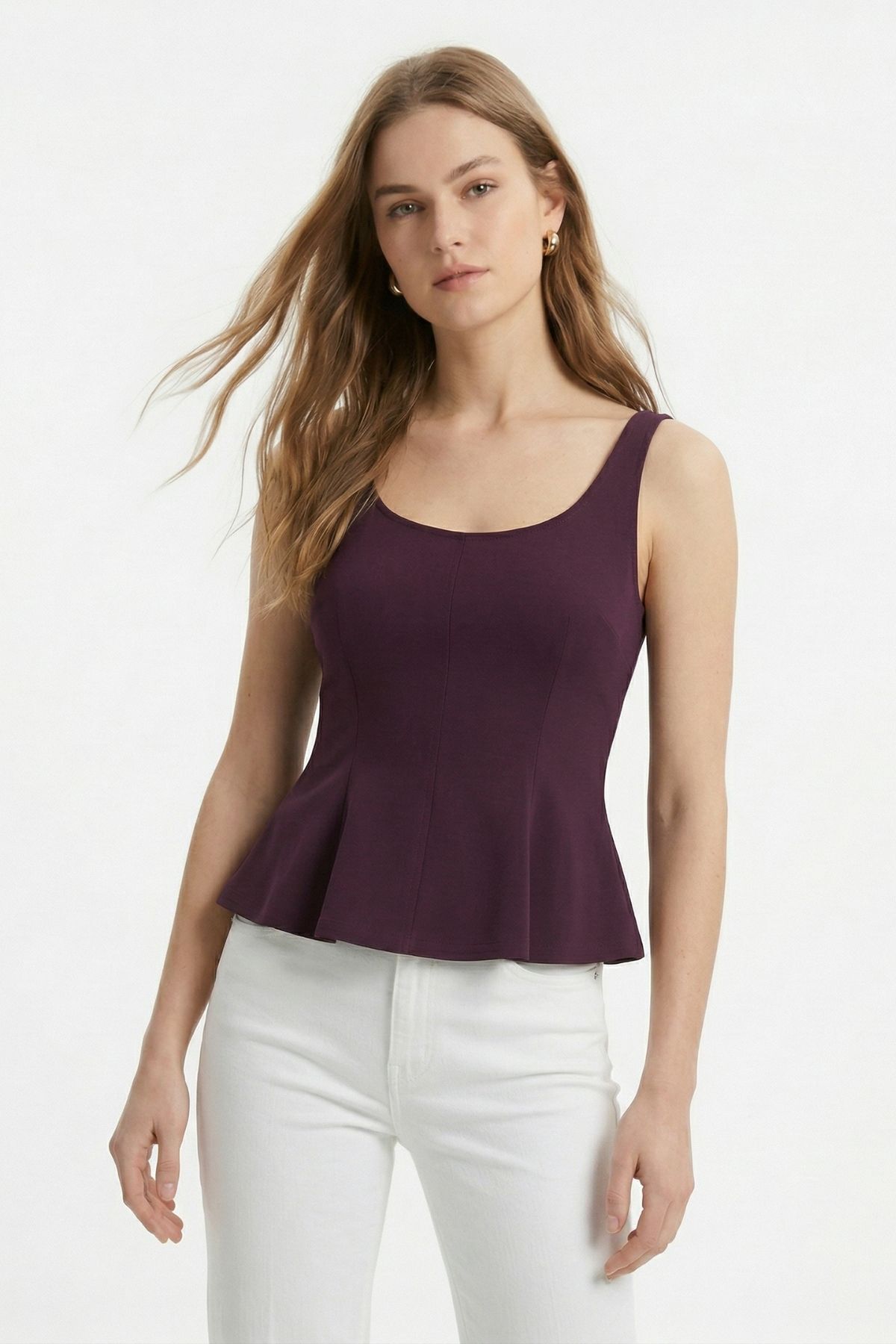 Mürdüm Sıfır Kol U Yaka Bluz 2786 - RAYS