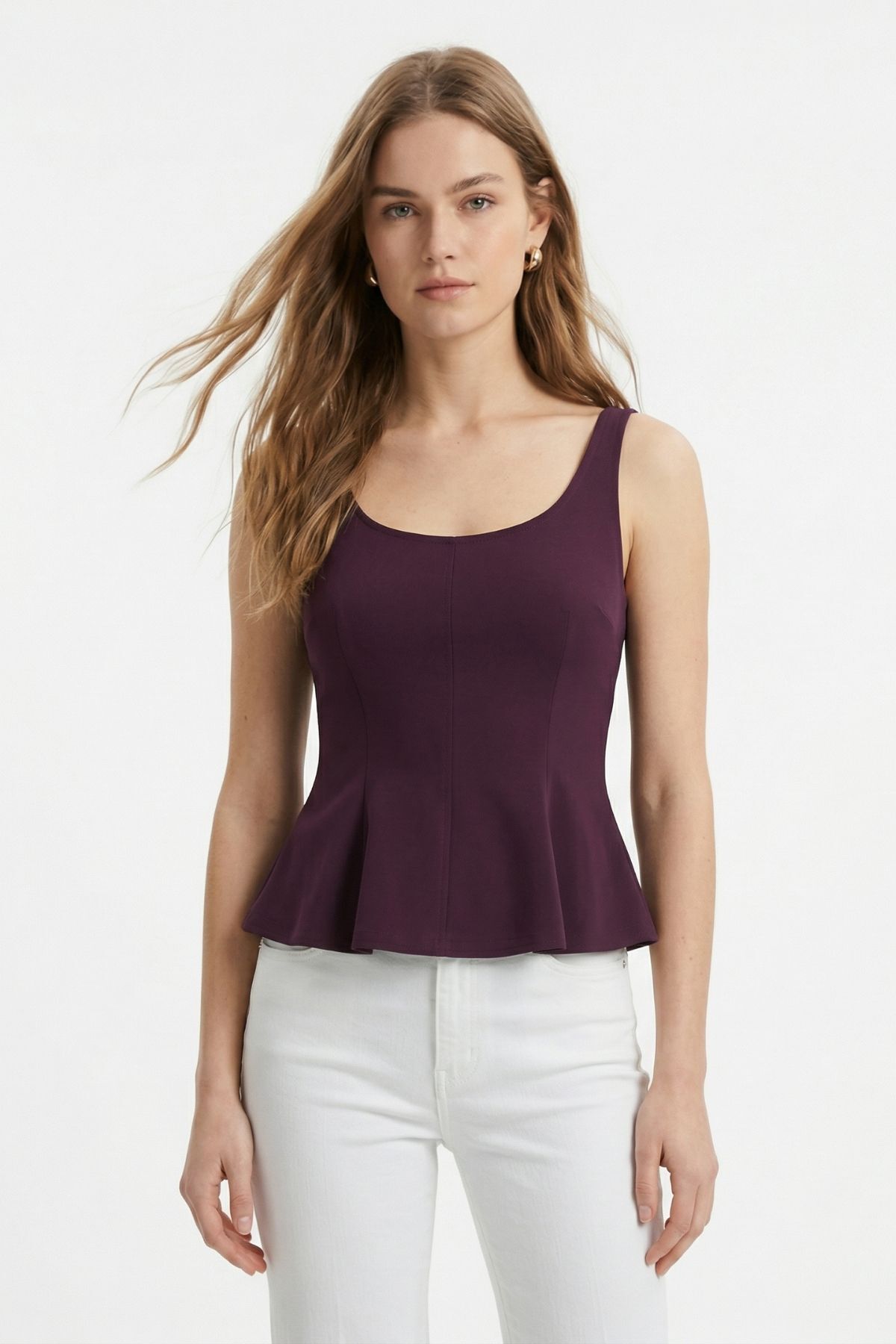 Mürdüm Sıfır Kol U Yaka Bluz 2786 - 2