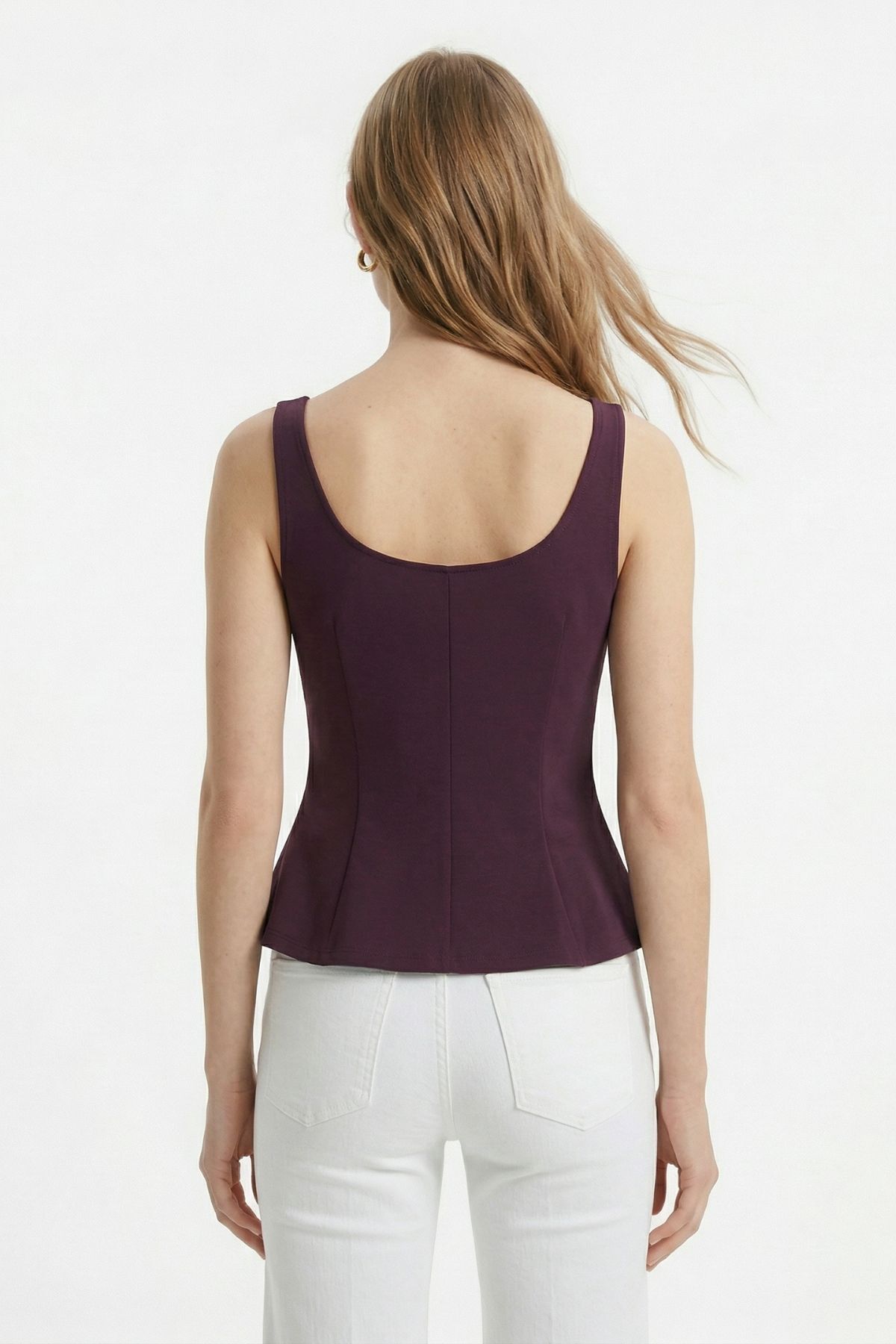 Mürdüm Sıfır Kol U Yaka Bluz 2786 - 3