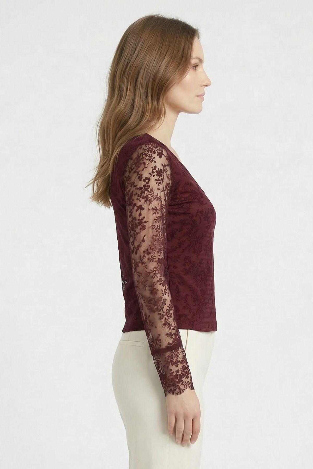 Mürdüm V Yaka İspanyol Kol Dantelli Bluz 8518A - RAYS