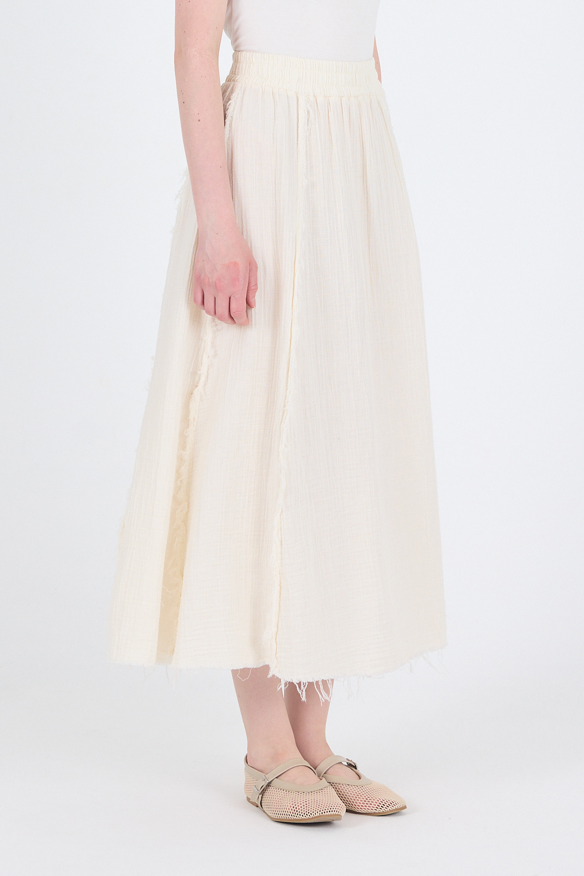 Natural %100 Pamuk Müslin Midi Etek 7038 - 5