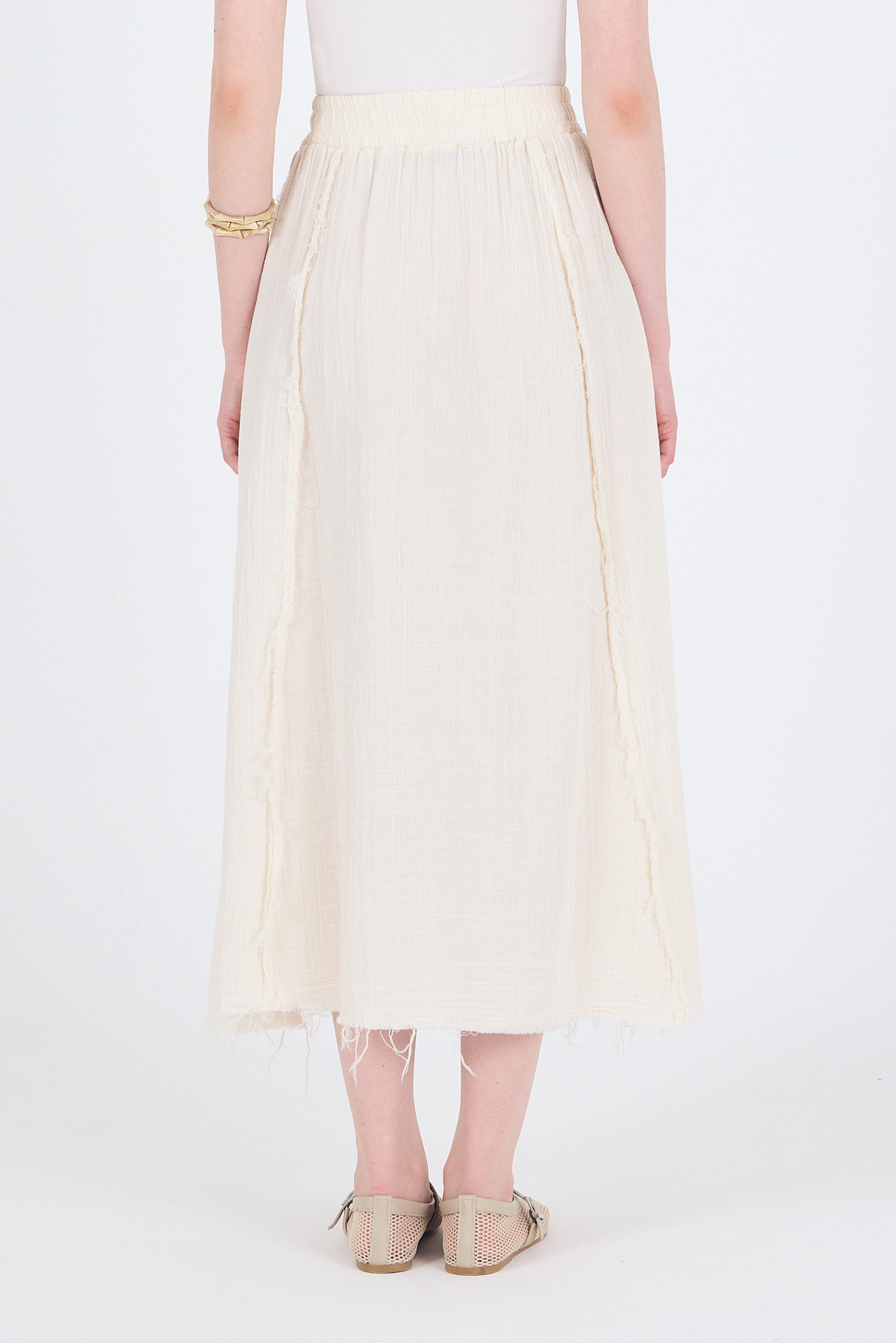 Natural %100 Pamuk Müslin Midi Etek 7038 - 6