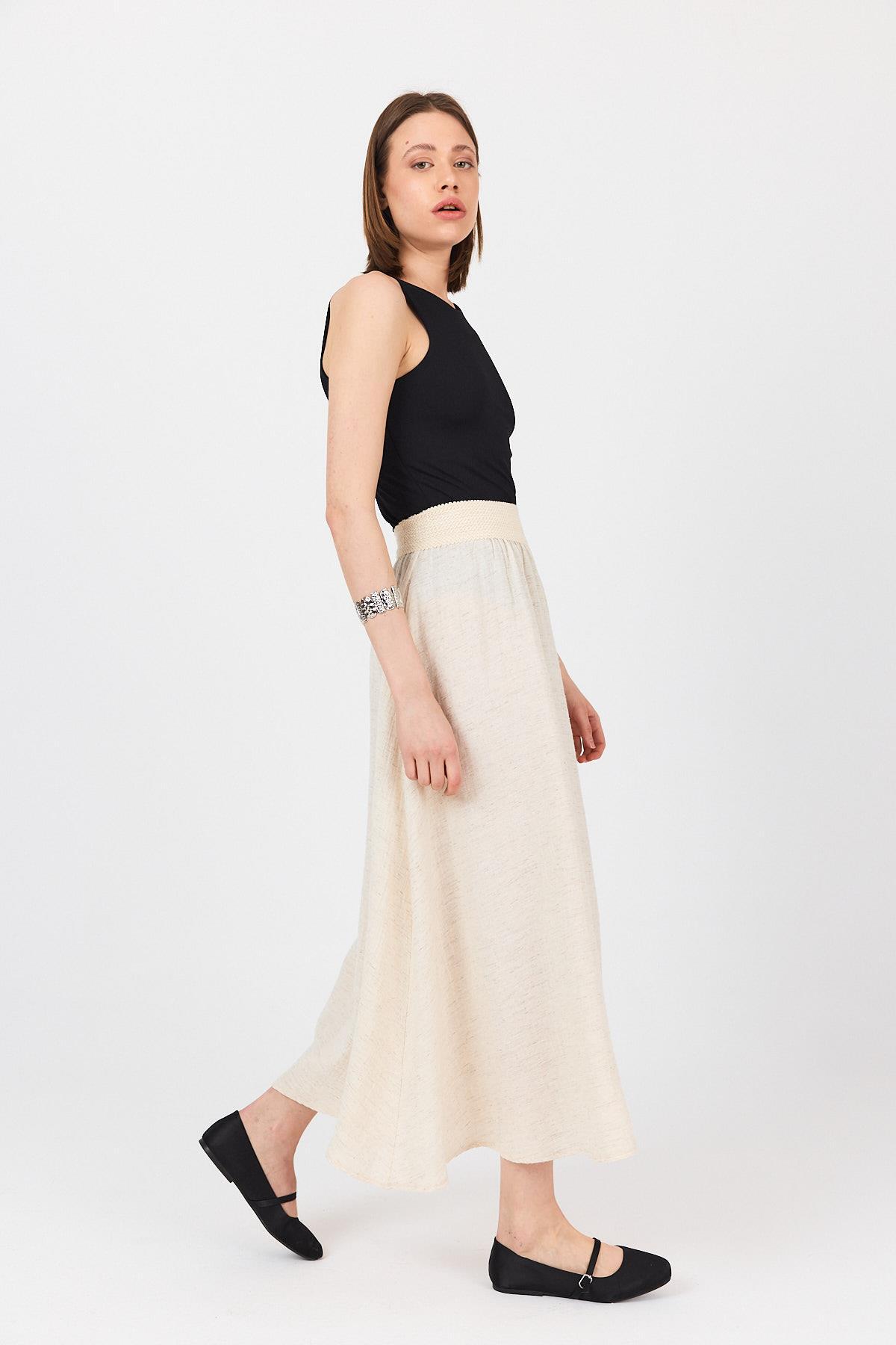 Natural Bel Lastikli Kloş Etek 4718A - RAYS