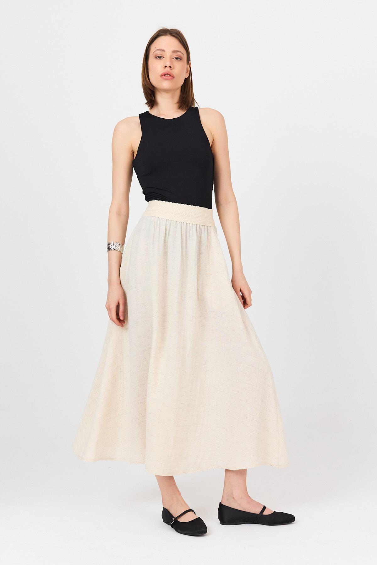 Natural Bel Lastikli Kloş Etek 4718A - 2