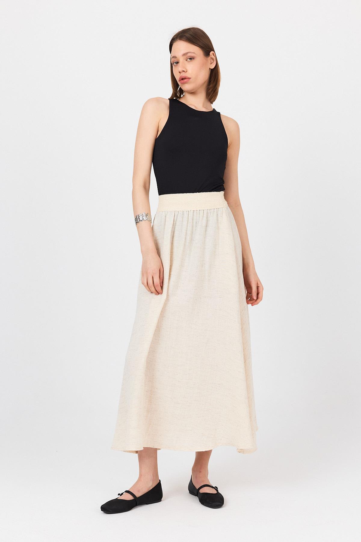 Natural Bel Lastikli Kloş Etek 4718A - 6