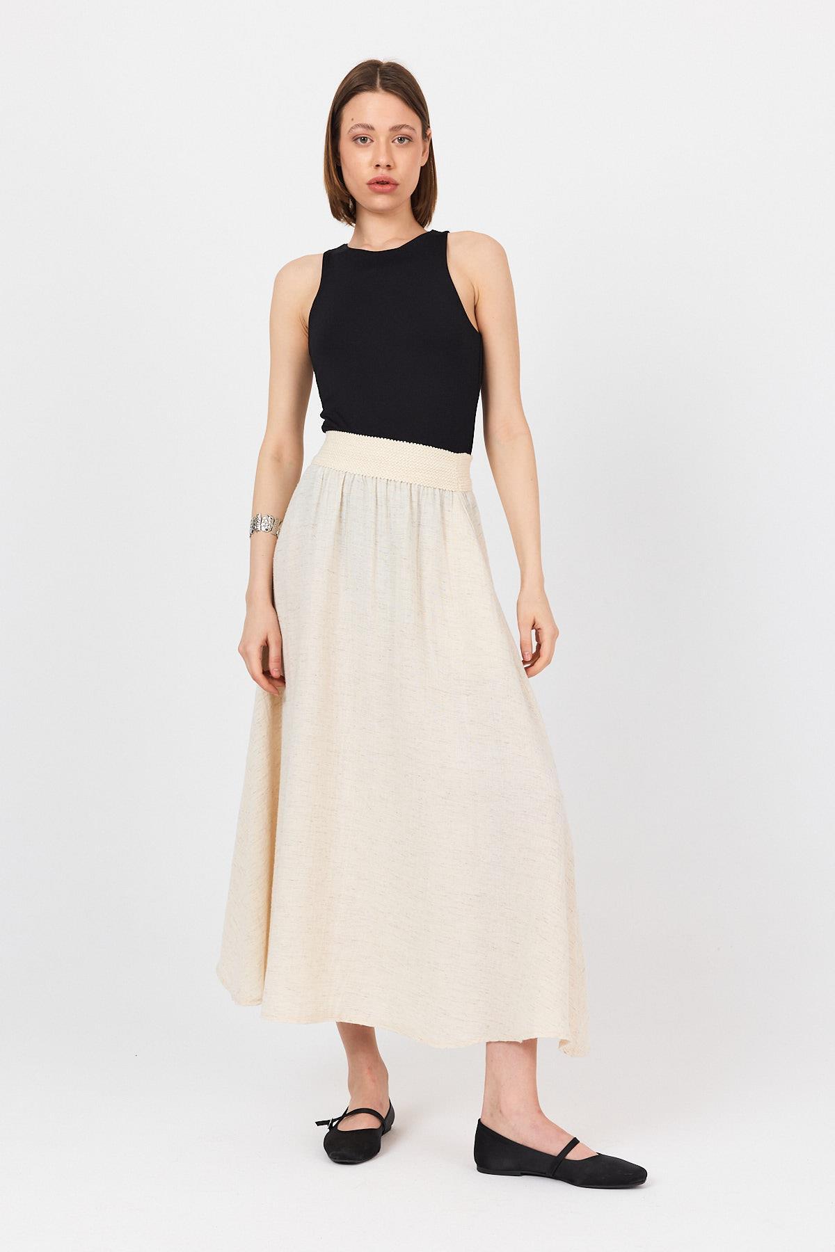 Natural Bel Lastikli Kloş Etek 4718A - 1