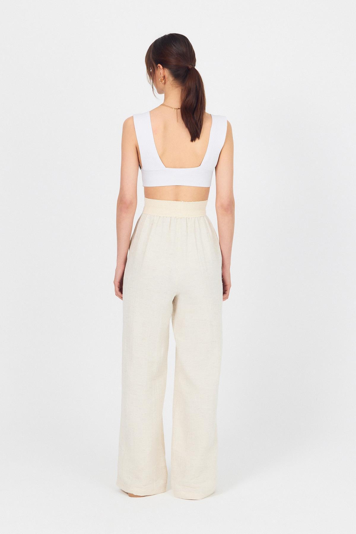 Natural Bel Lastikli Müslin Keten Bol Paça Pantolon 4719A - 8