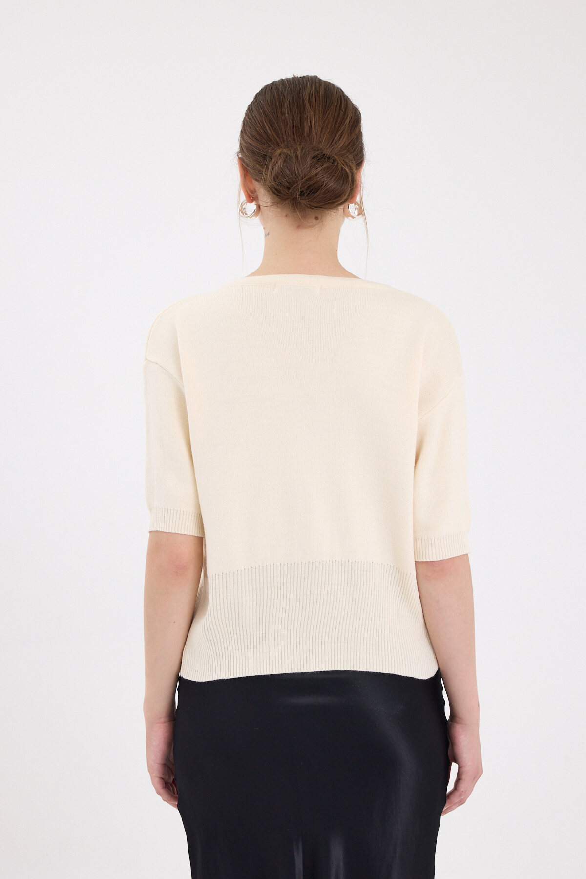 Natural Fiyonk Detaylı Crop Triko Kadın Bluz 2415 - 5