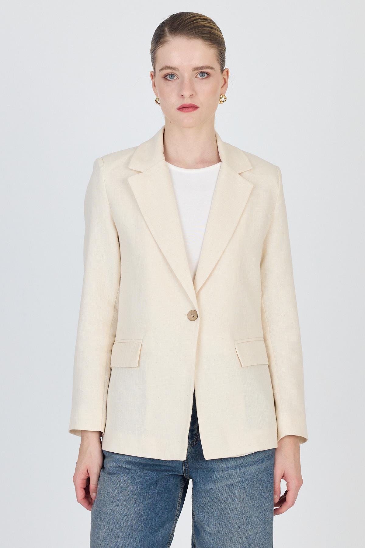 Natural Keten Görünümlü %100 Pamuk Astarlı Blazer Ceket 6023-3 - 2