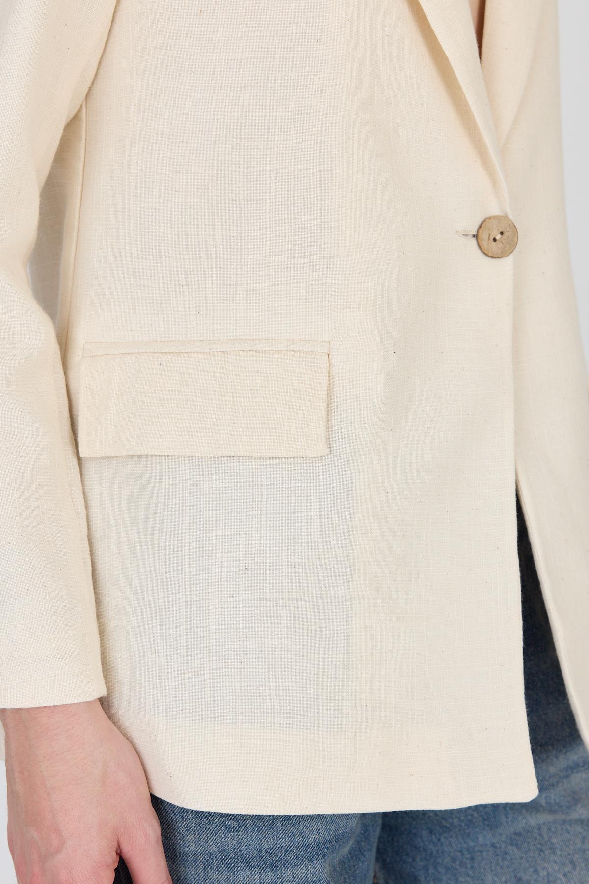 Natural Keten Görünümlü %100 Pamuk Astarlı Blazer Ceket 6023-3 - 4