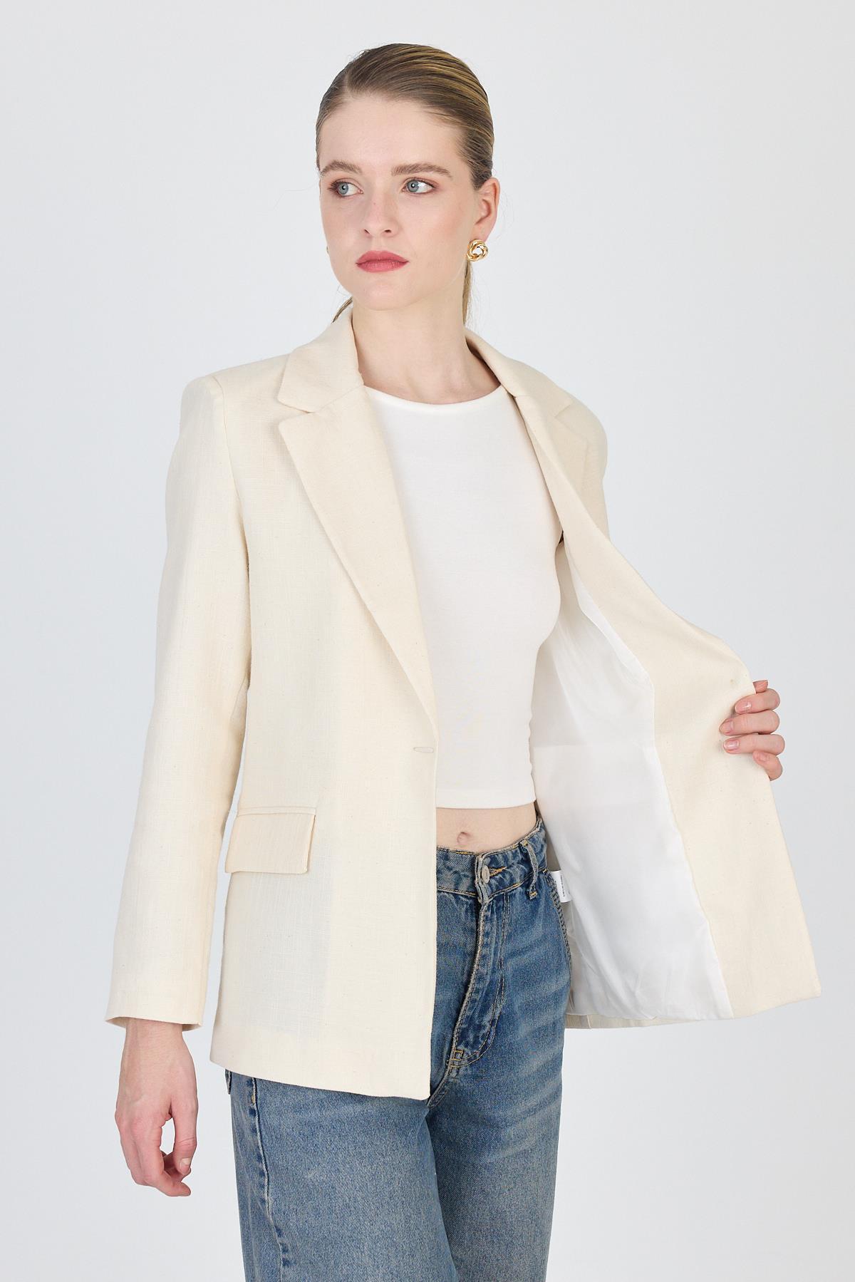 Natural Keten Görünümlü %100 Pamuk Astarlı Blazer Ceket 6023-3 - 7
