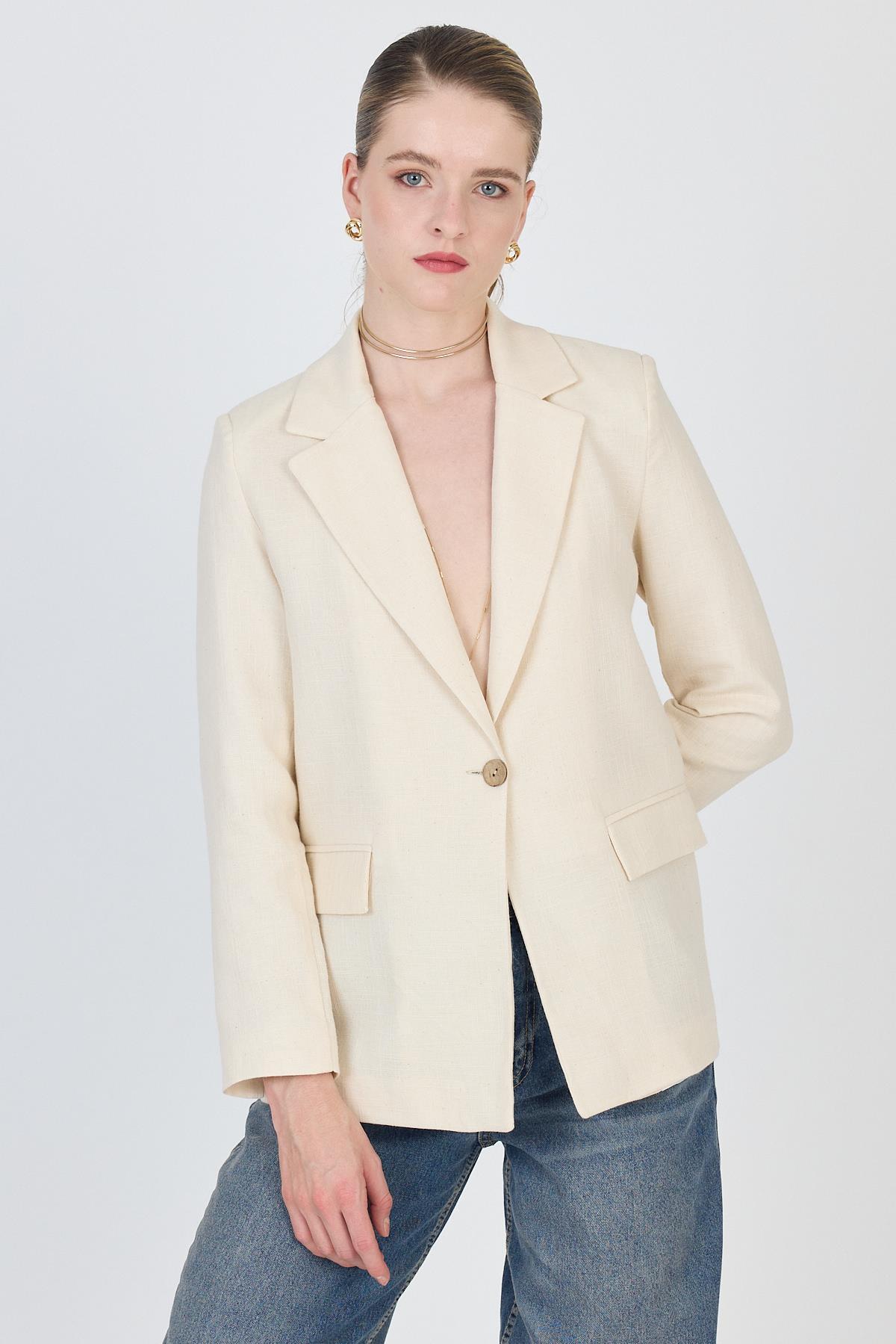 Natural Keten Görünümlü %100 Pamuk Astarlı Blazer Ceket 6023-3 - 8