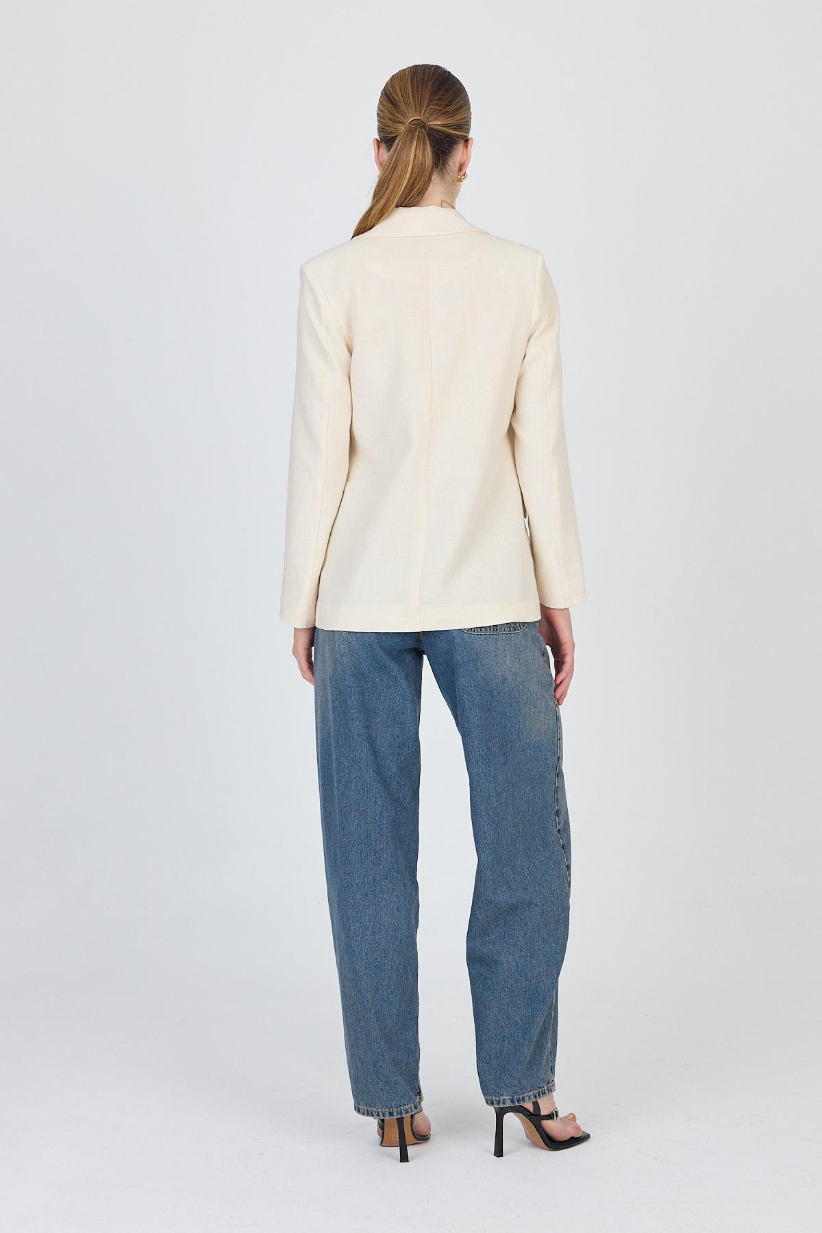 Natural Keten Görünümlü %100 Pamuk Astarlı Blazer Ceket 6023-3 - 5