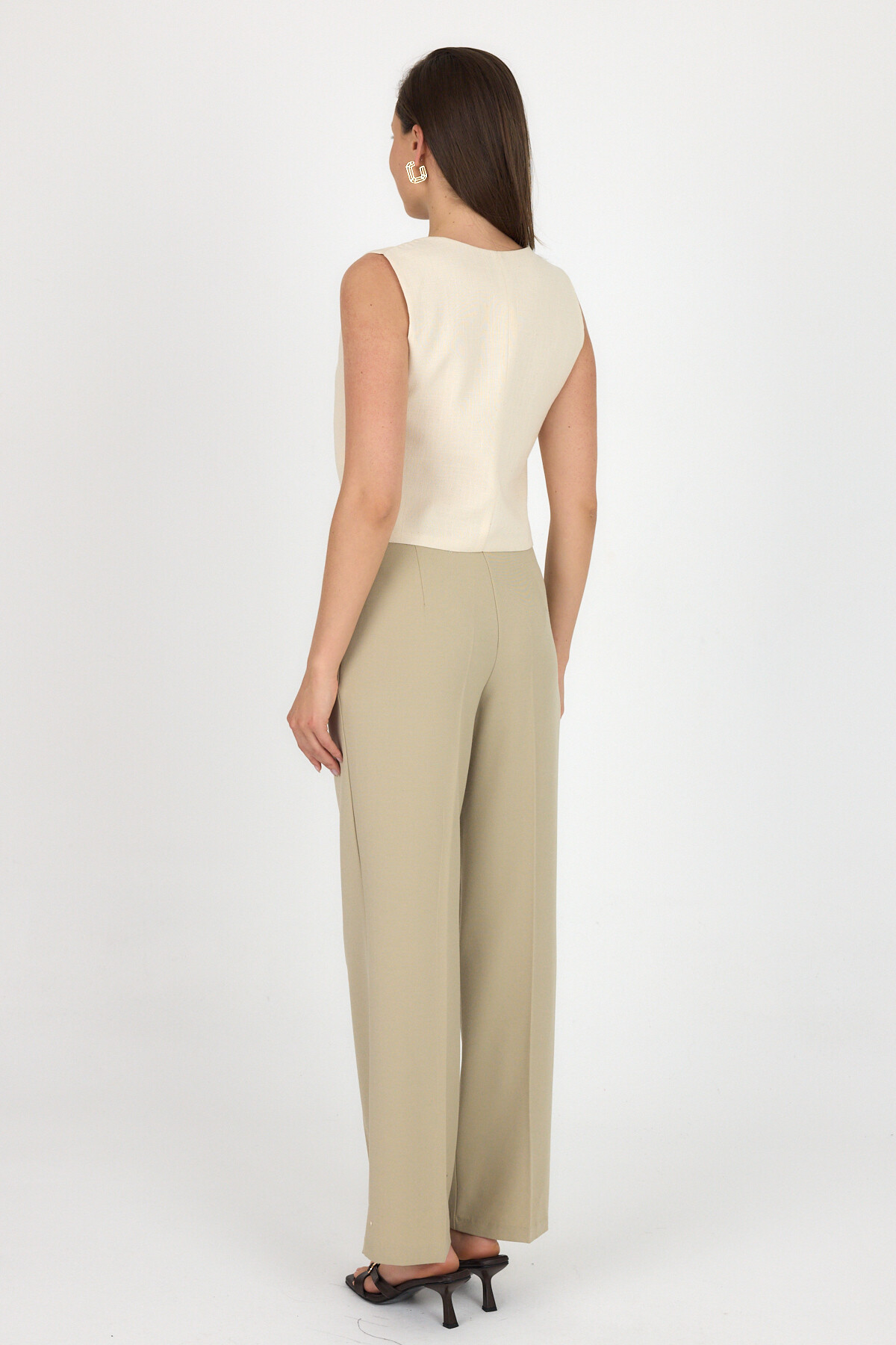 Natural Keten Görünümlü %100 Pamuk Bağlama Detaylı Yelek 3853 - 6