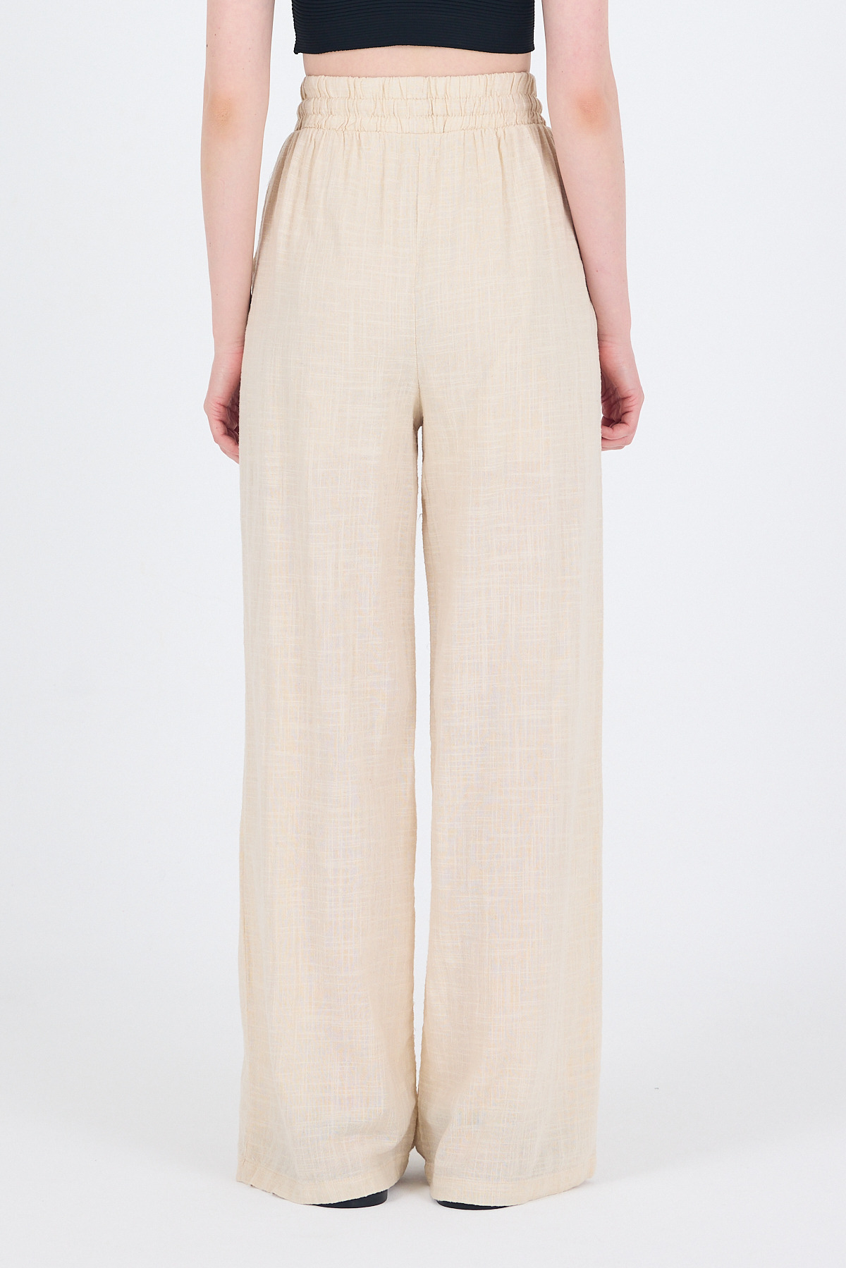 Natural Keten Görünümlü %100 Pamuk Bol Paça Pantolon 3040 - 6