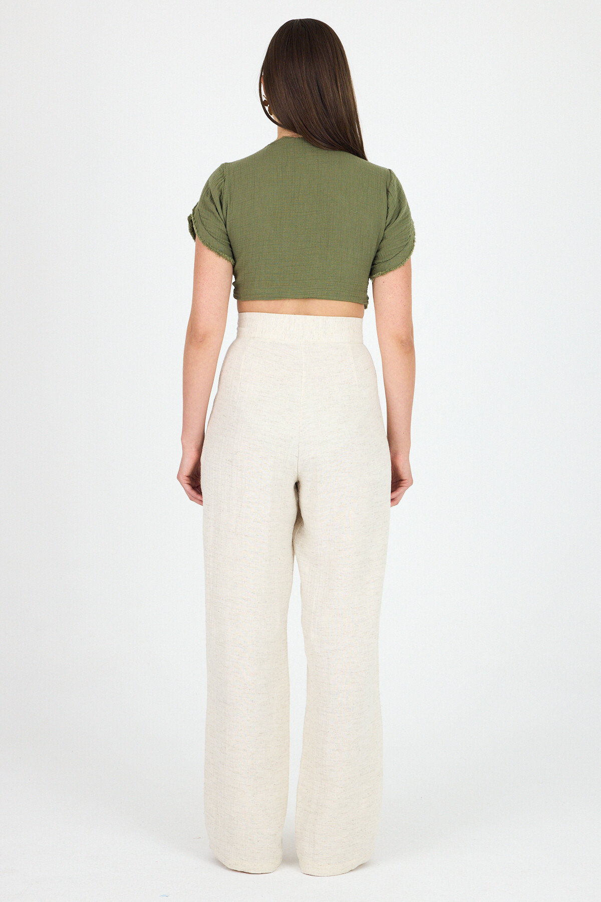 Natural Keten Görünümlü %100 Pamuk Cırt Kapama Detaylı Pantolon 4748A - 5