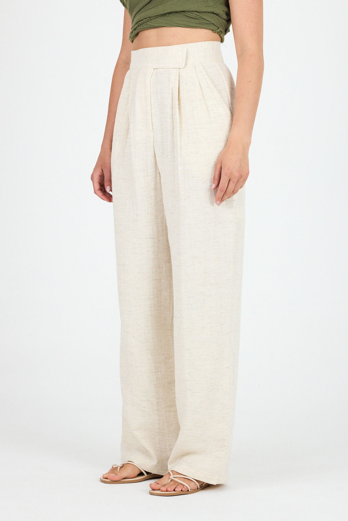 Natural Keten Görünümlü %100 Pamuk Cırt Kapama Detaylı Pantolon 4748A - 2
