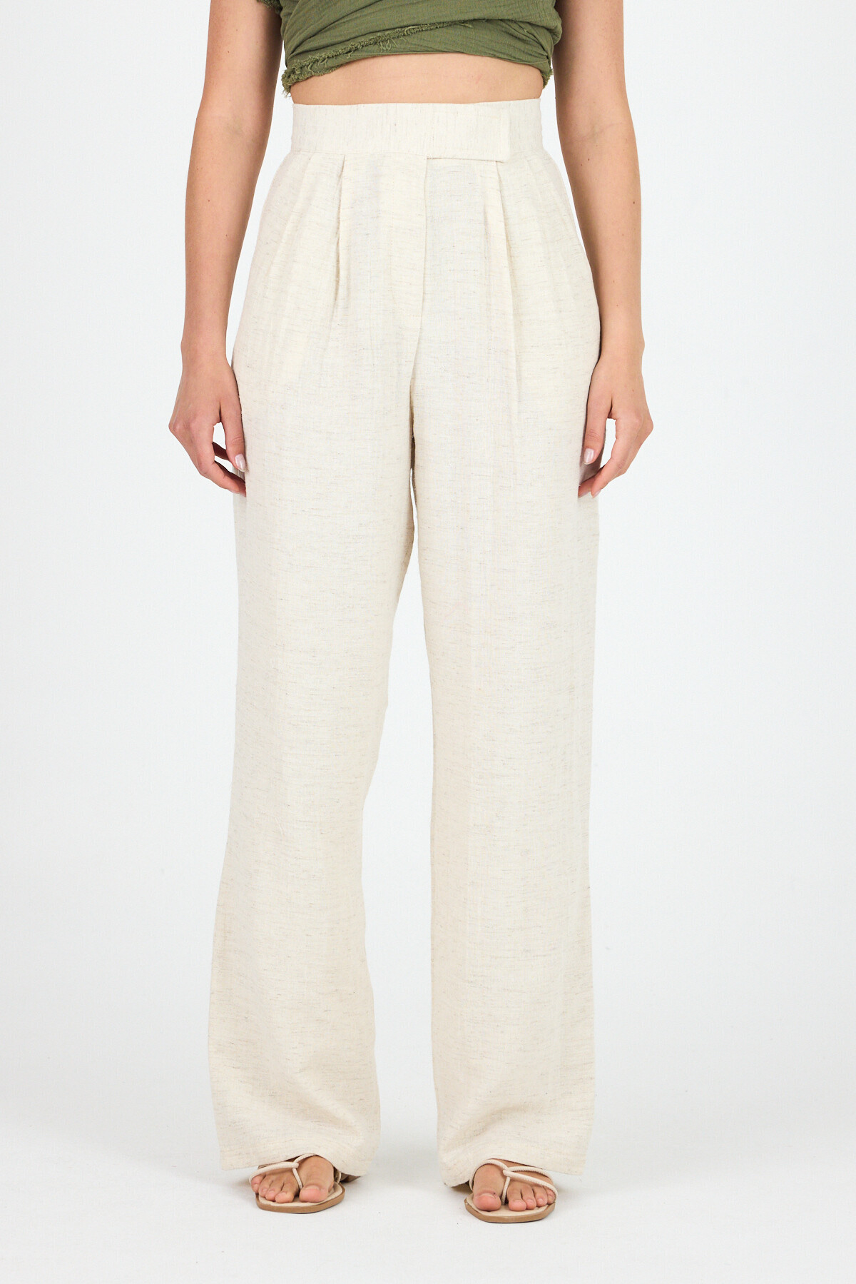 Natural Keten Görünümlü %100 Pamuk Cırt Kapama Detaylı Pantolon 4748A - 3