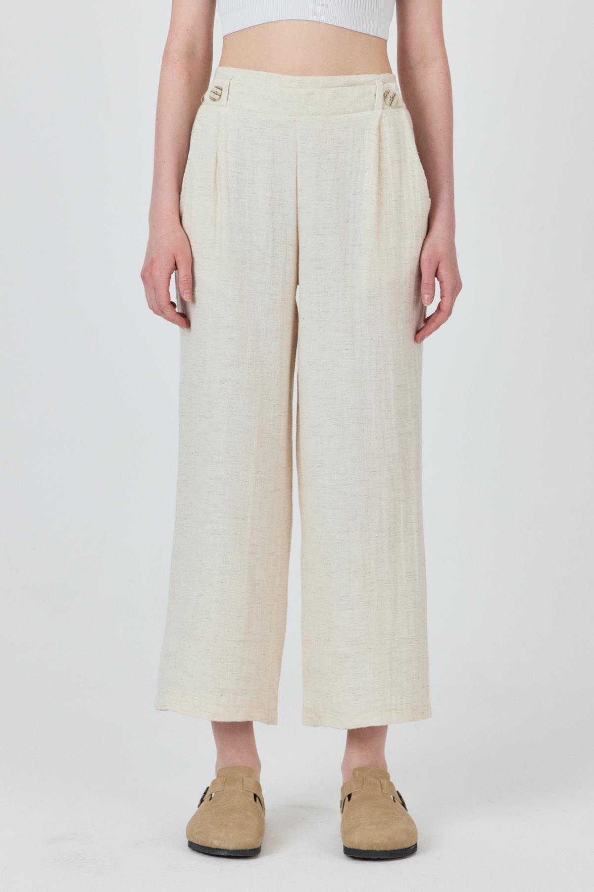 Natural Keten Görünümlü Düğme Detaylı Pantolon 4720A - 2