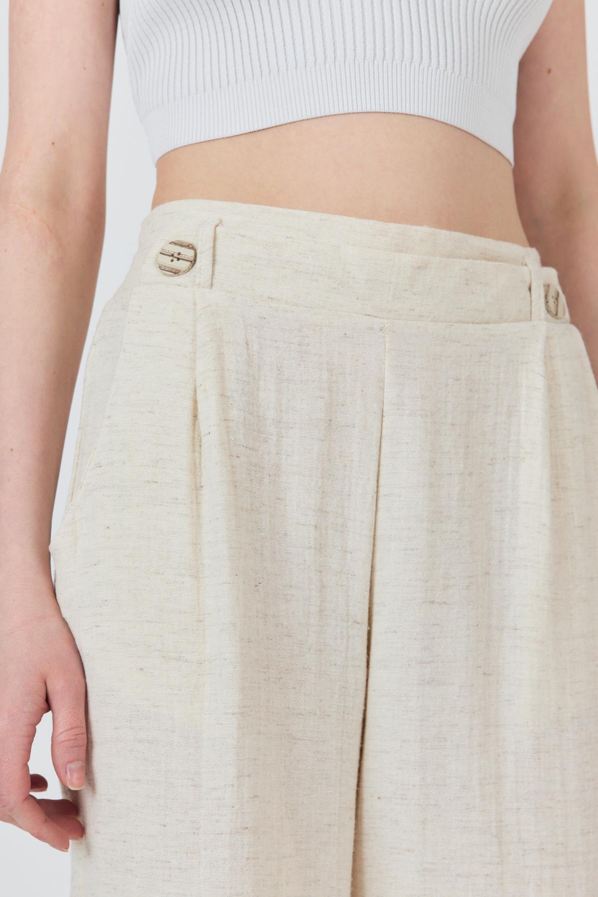 Natural Keten Görünümlü Düğme Detaylı Pantolon 4720A - 4