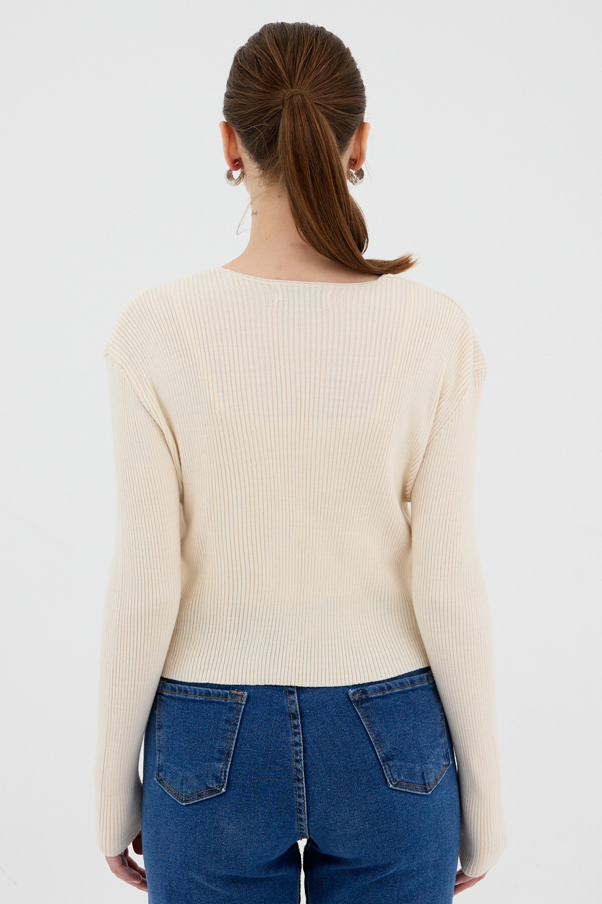 Natural Ön Bağlamalı Triko Hırka ve Askılı Bluz Takımı 7360 - 5