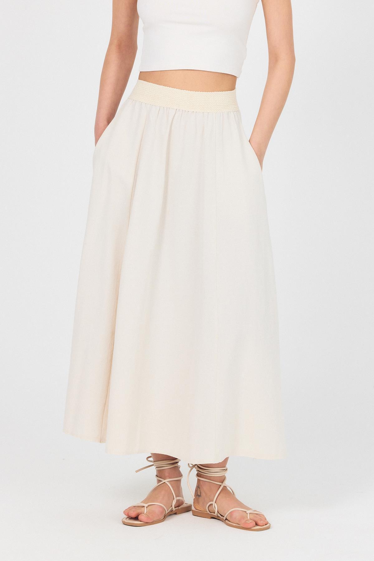 Natural Örgü Kemer Detay Cepli Midi Etek 3027 - RAYS