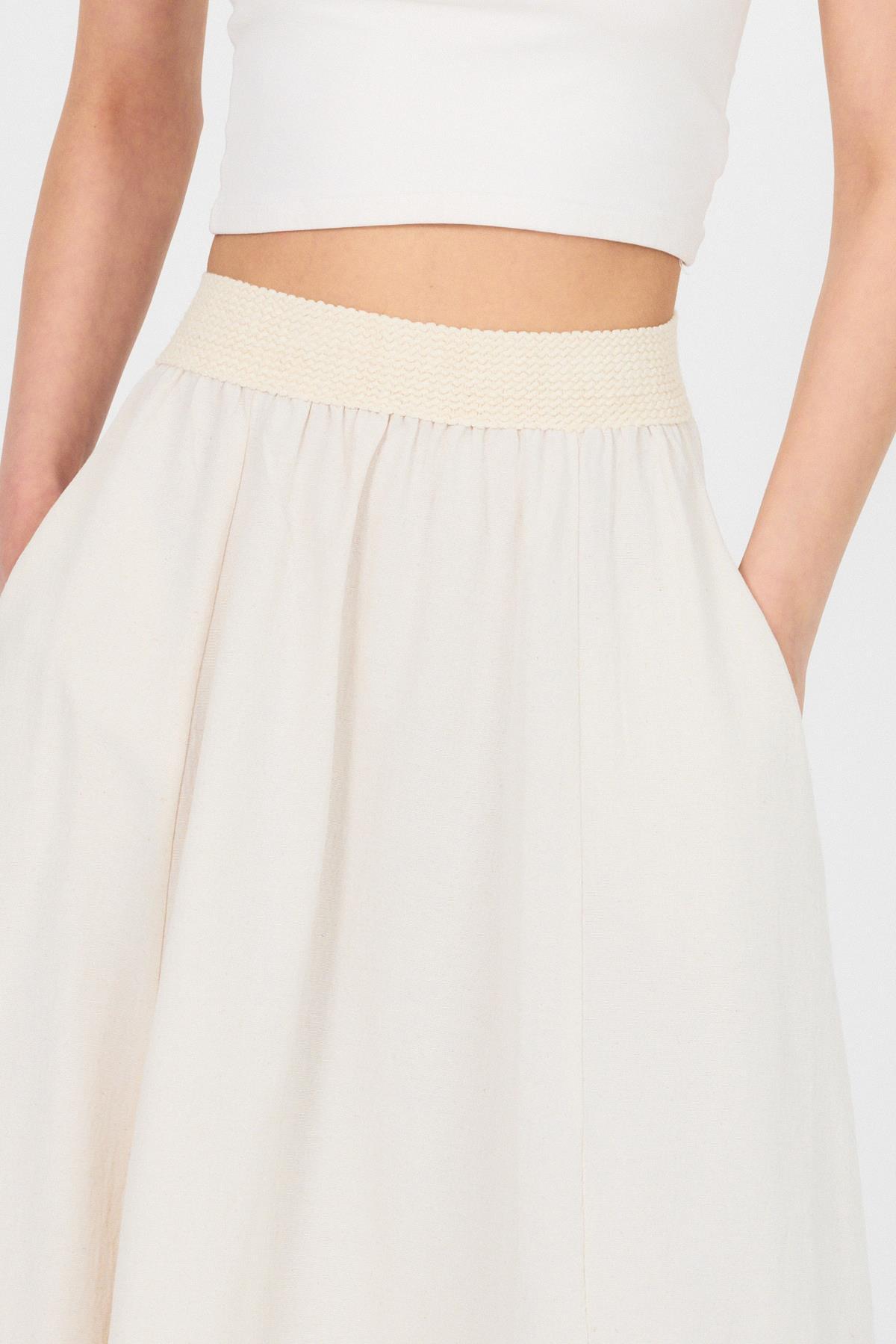 Natural Örgü Kemer Detay Cepli Midi Etek 3027 - RAYS