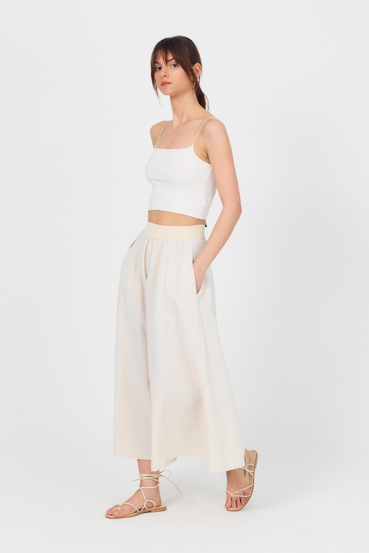 Natural Örgü Kemer Detay Cepli Midi Etek 3027 - 1