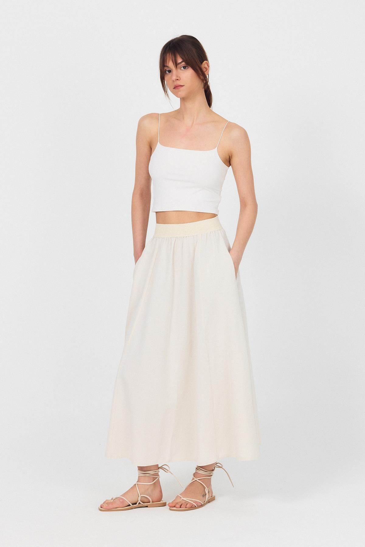 Natural Örgü Kemer Detay Cepli Midi Etek 3027 - 7