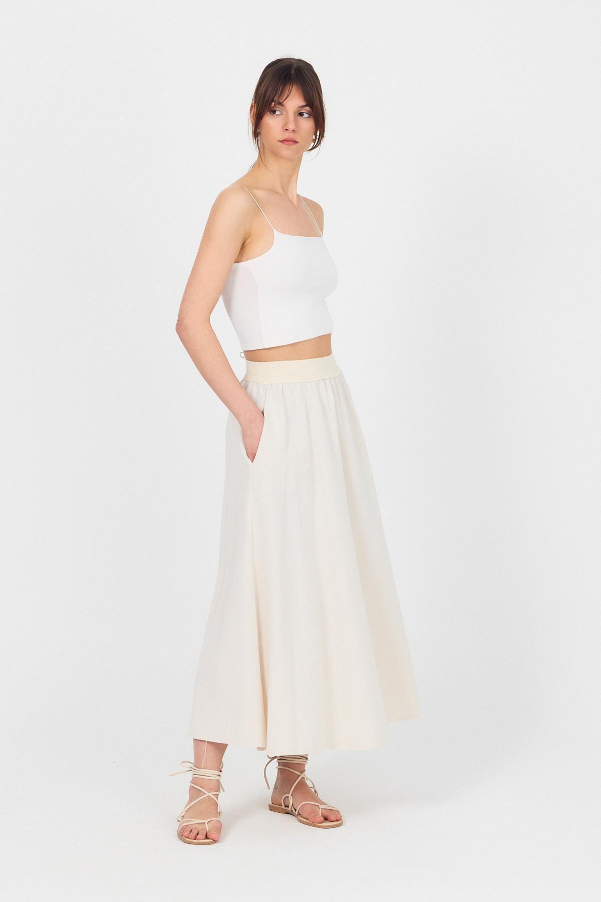 Natural Örgü Kemer Detay Cepli Midi Etek 3027 - 8