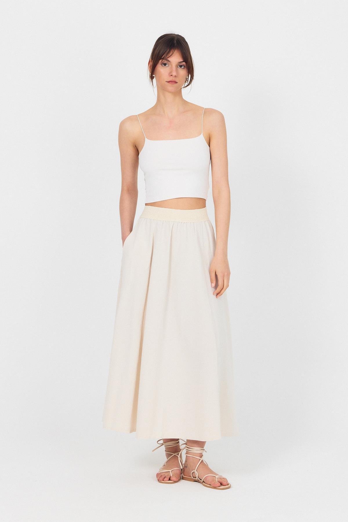 Natural Örgü Kemer Detay Cepli Midi Etek 3027 - 2