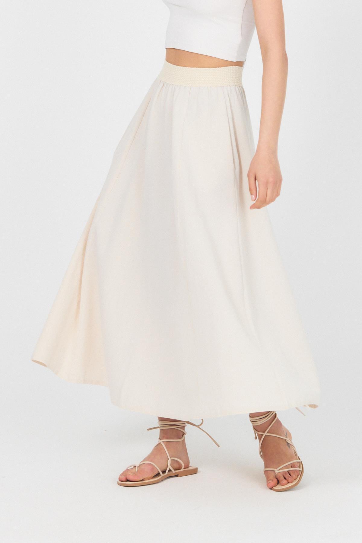 Natural Örgü Kemer Detay Cepli Midi Etek 3027 - 6