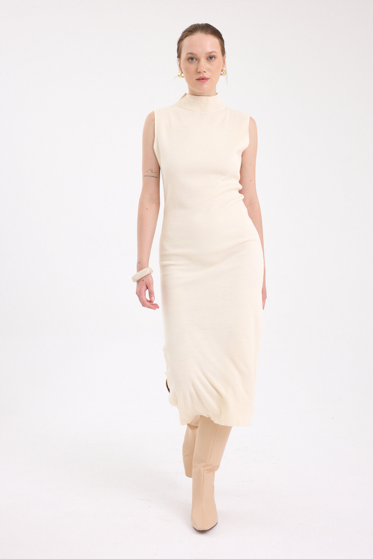 Natural Sıfır Kol Triko Midi Elbise 2232 - 2