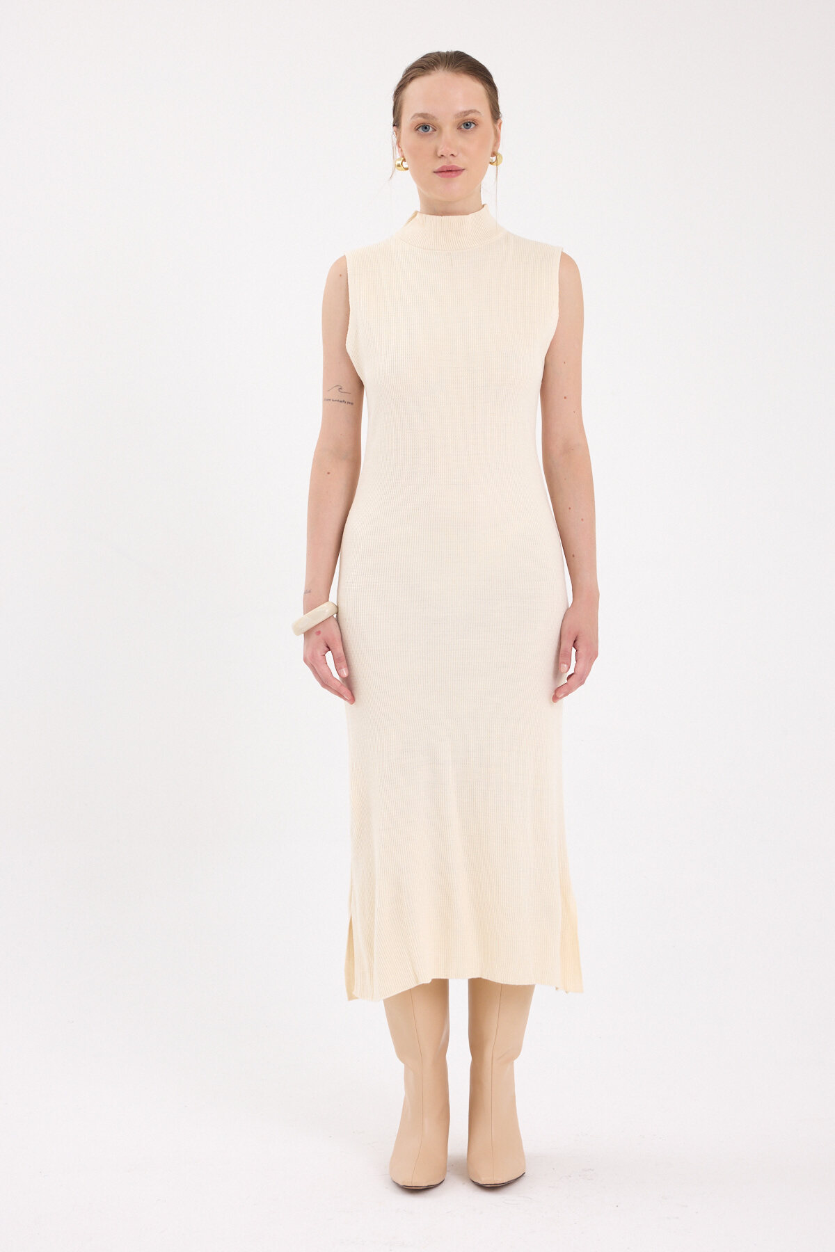 Natural Sıfır Kol Triko Midi Elbise 2232 - 3
