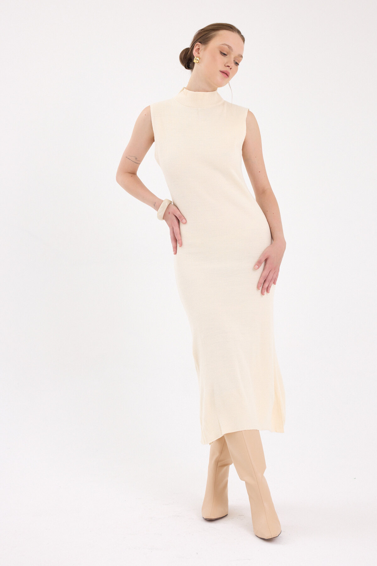 Natural Sıfır Kol Triko Midi Elbise 2232 - 7