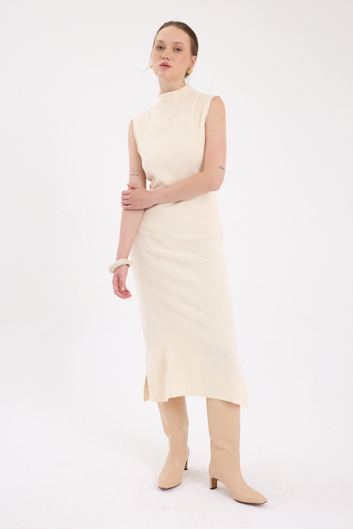 Natural Sıfır Kol Triko Midi Elbise 2232 - 1