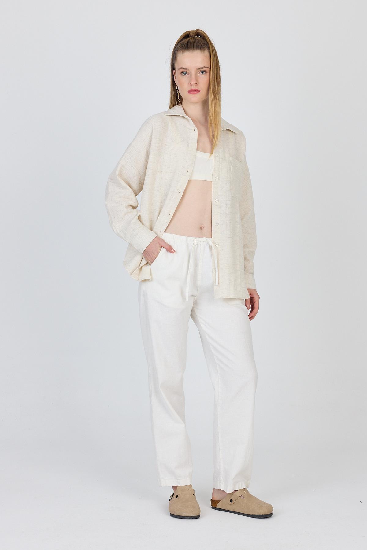 Natural Tek Cepli %100 Pamuk Oversize Gömlek 4706A - RAYS