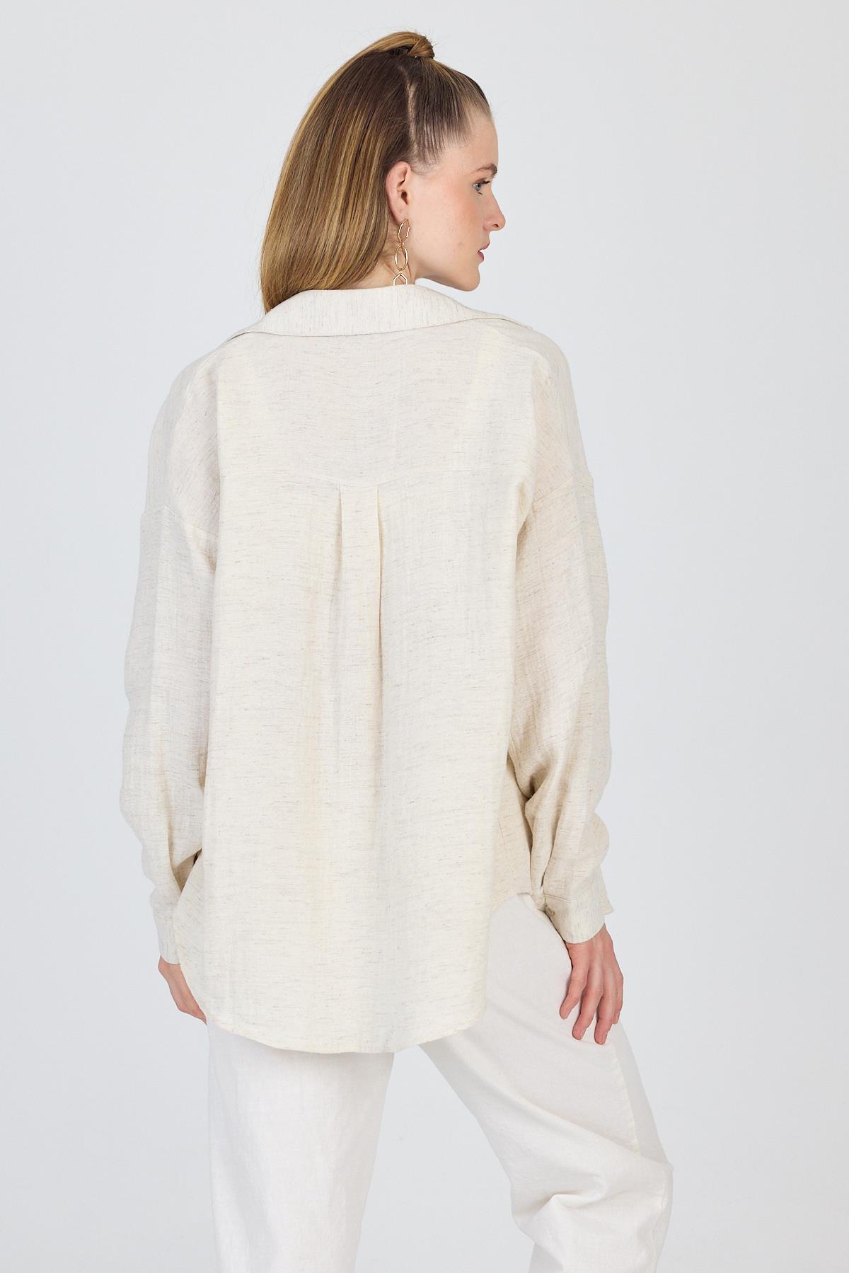 Natural Tek Cepli %100 Pamuk Oversize Gömlek 4706A - 5
