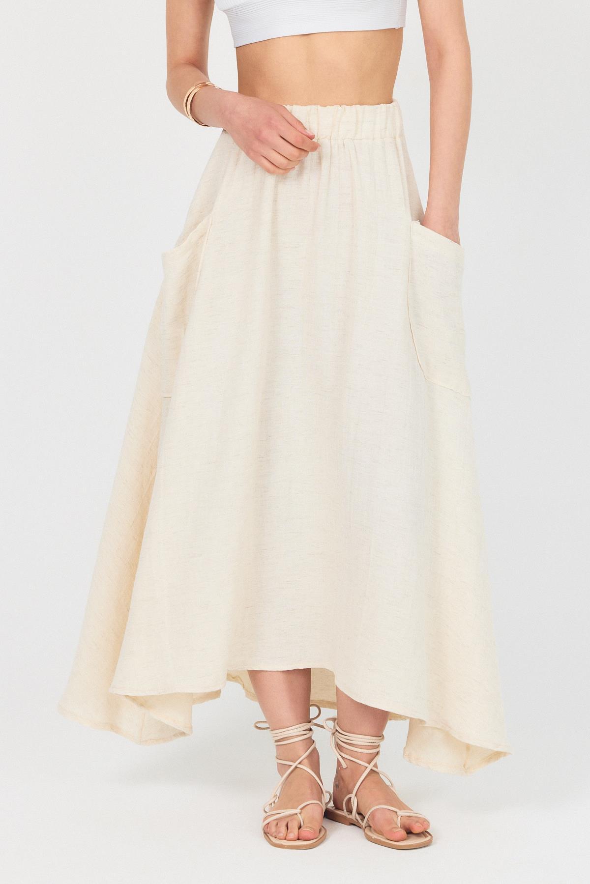 Natural Yandan Cepli Müslin Keten A Kesim Etek 4713A - RAYS