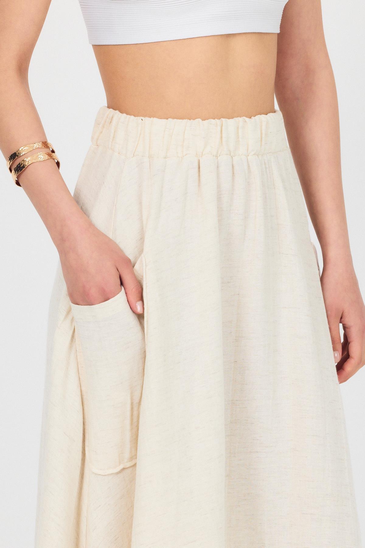 Natural Yandan Cepli Müslin Keten A Kesim Etek 4713A - RAYS