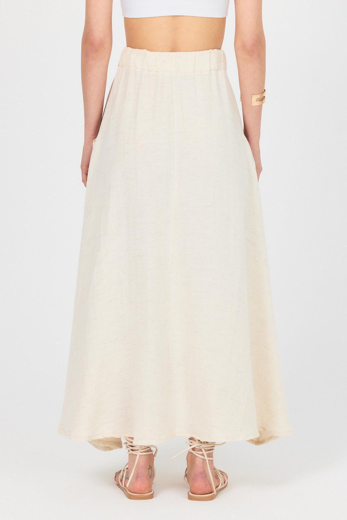 Natural Yandan Cepli Müslin Keten A Kesim Etek 4713A - 5
