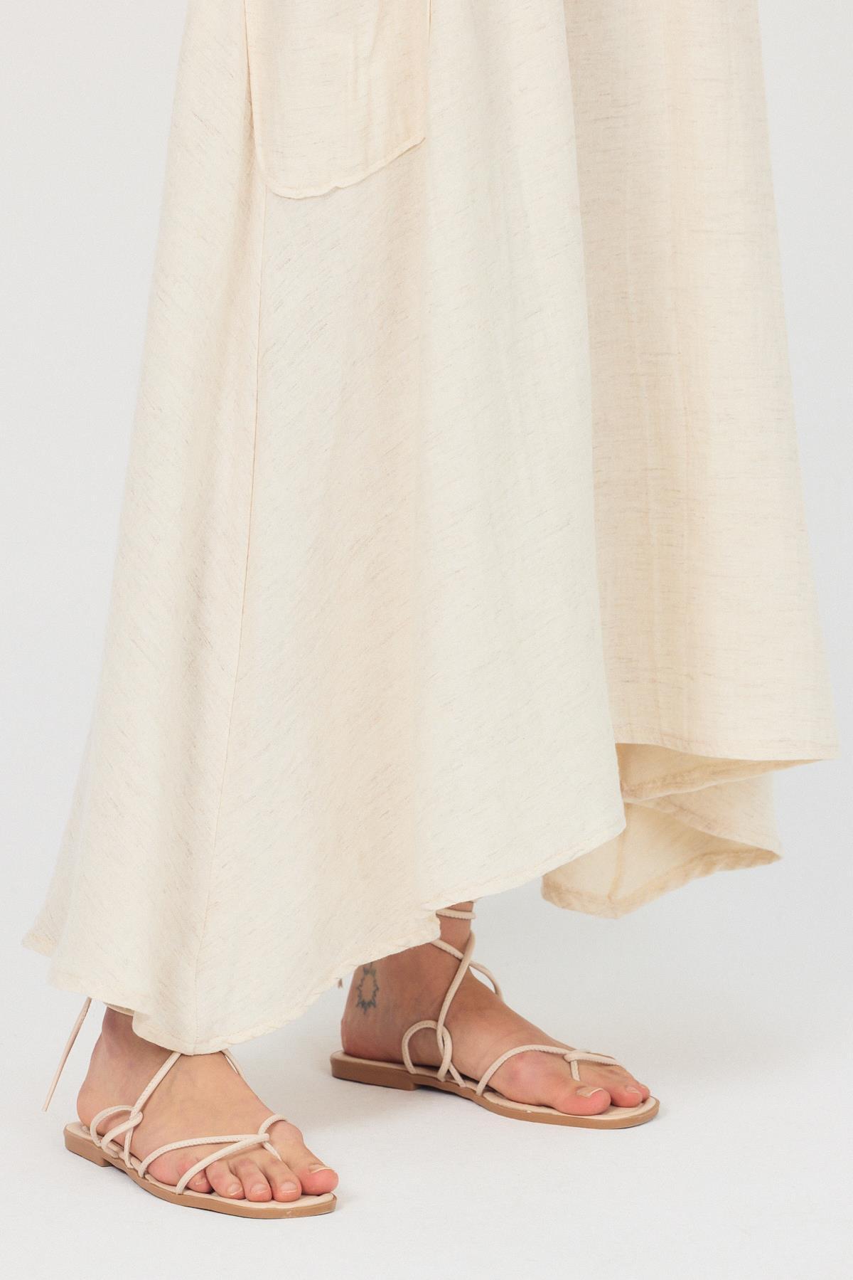 Natural Yandan Cepli Müslin Keten A Kesim Etek 4713A - 6