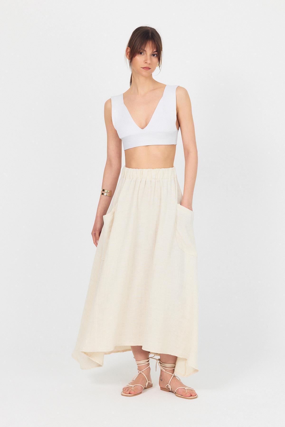 Natural Yandan Cepli Müslin Keten A Kesim Etek 4713A - 8