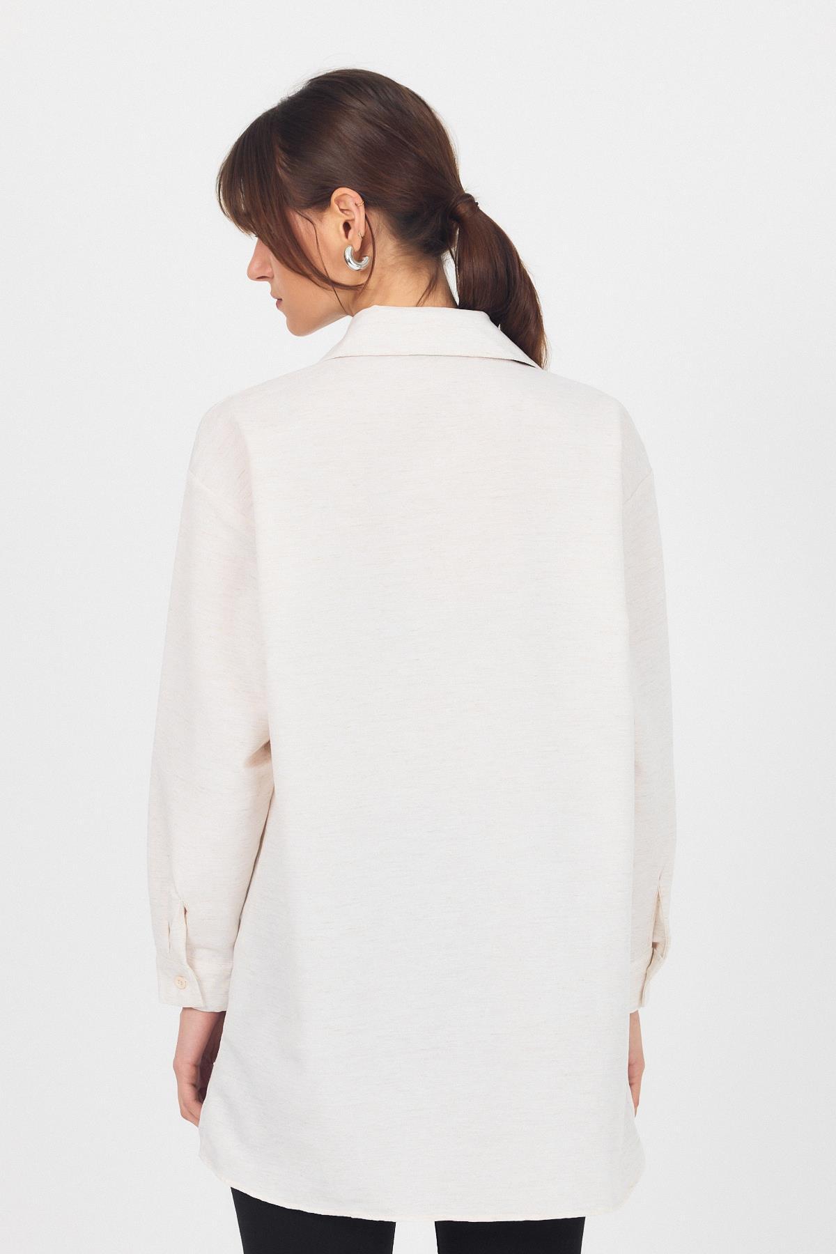 Natural Yaprak Desenli İncili Gömlek 4660A - 5